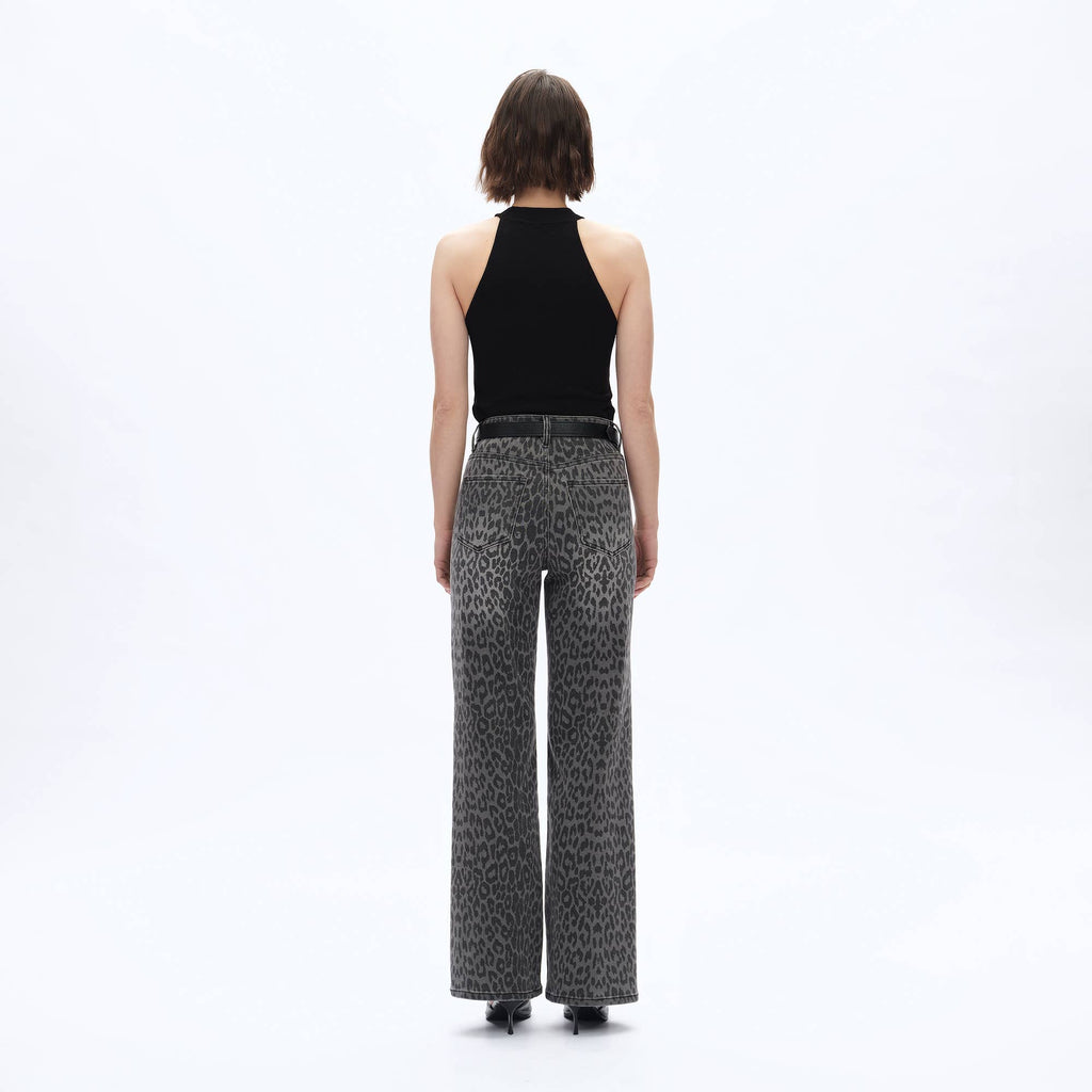 High Rise Leopard Print Wide Leg Pant (Finished Hem)