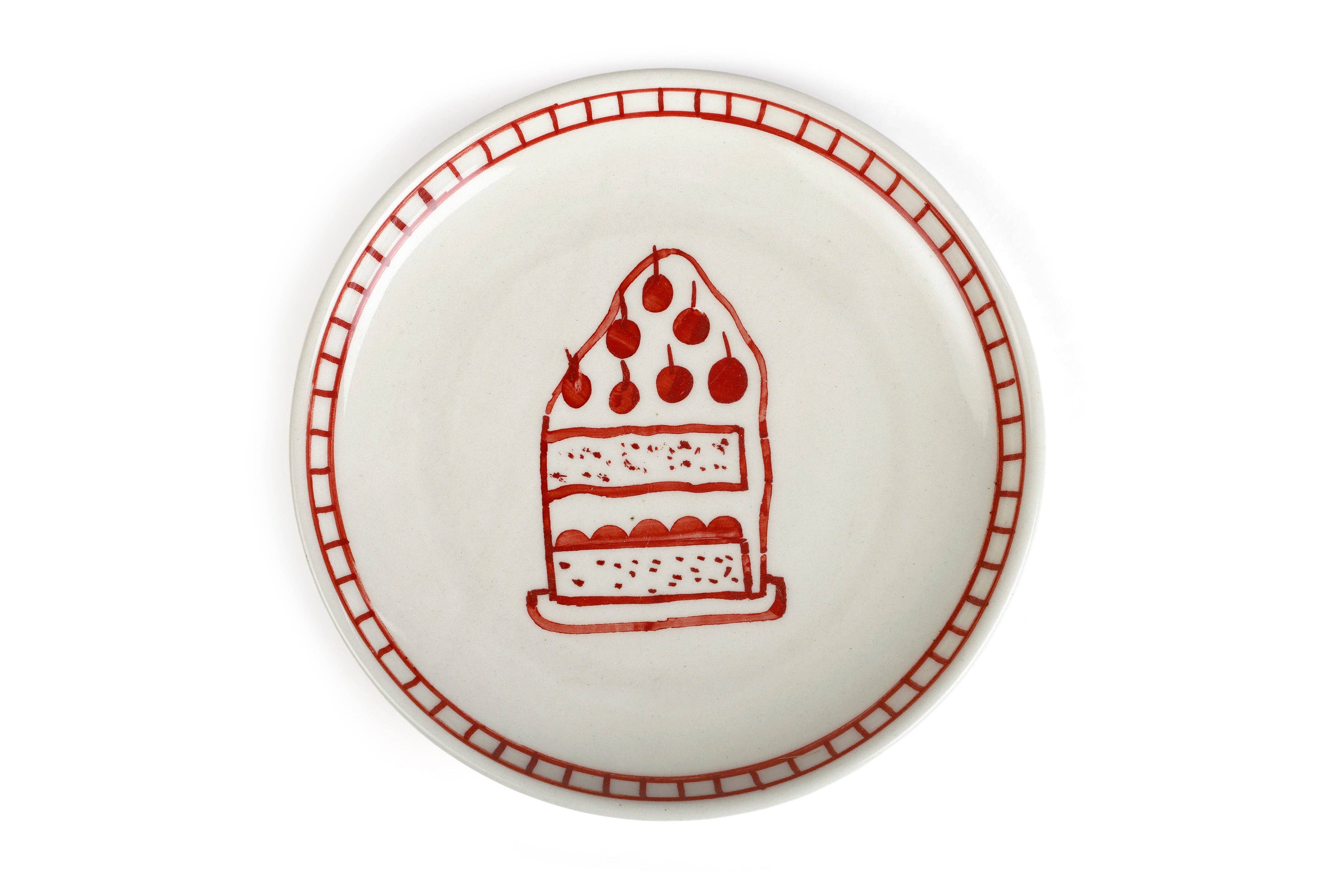 Ceramic Celebration Dessert Plate - Red, 7 Inches