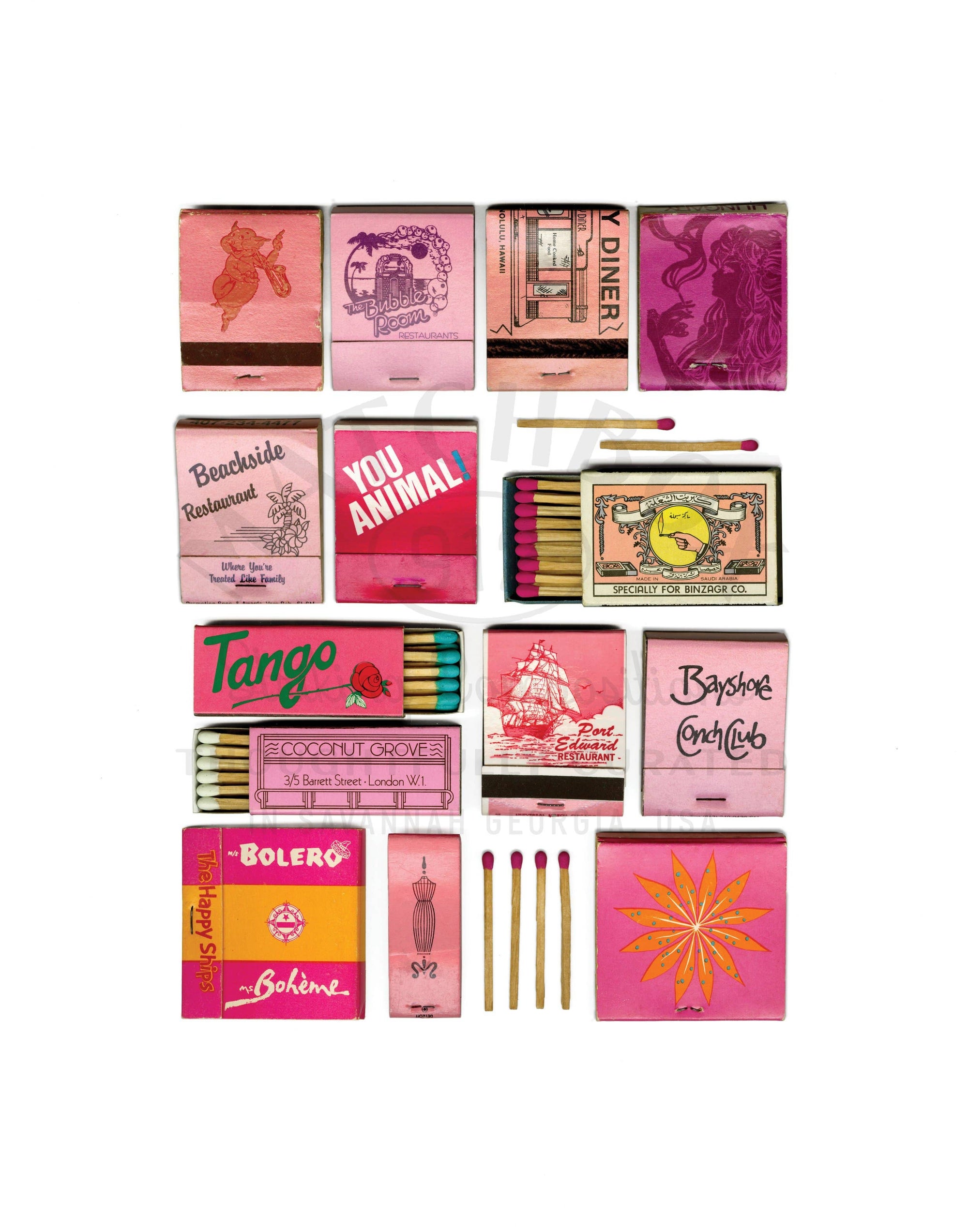 Pink Vintage Matchbook Collage