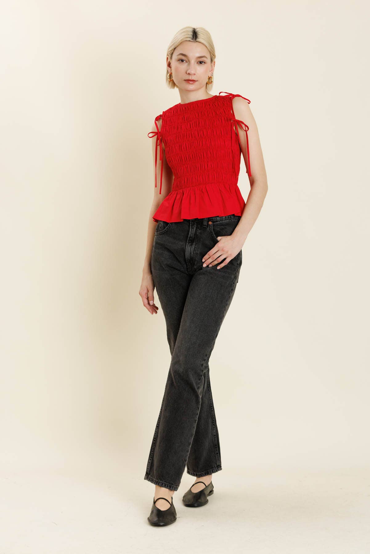 DETACHABLE SLV PEPLUM TOP
