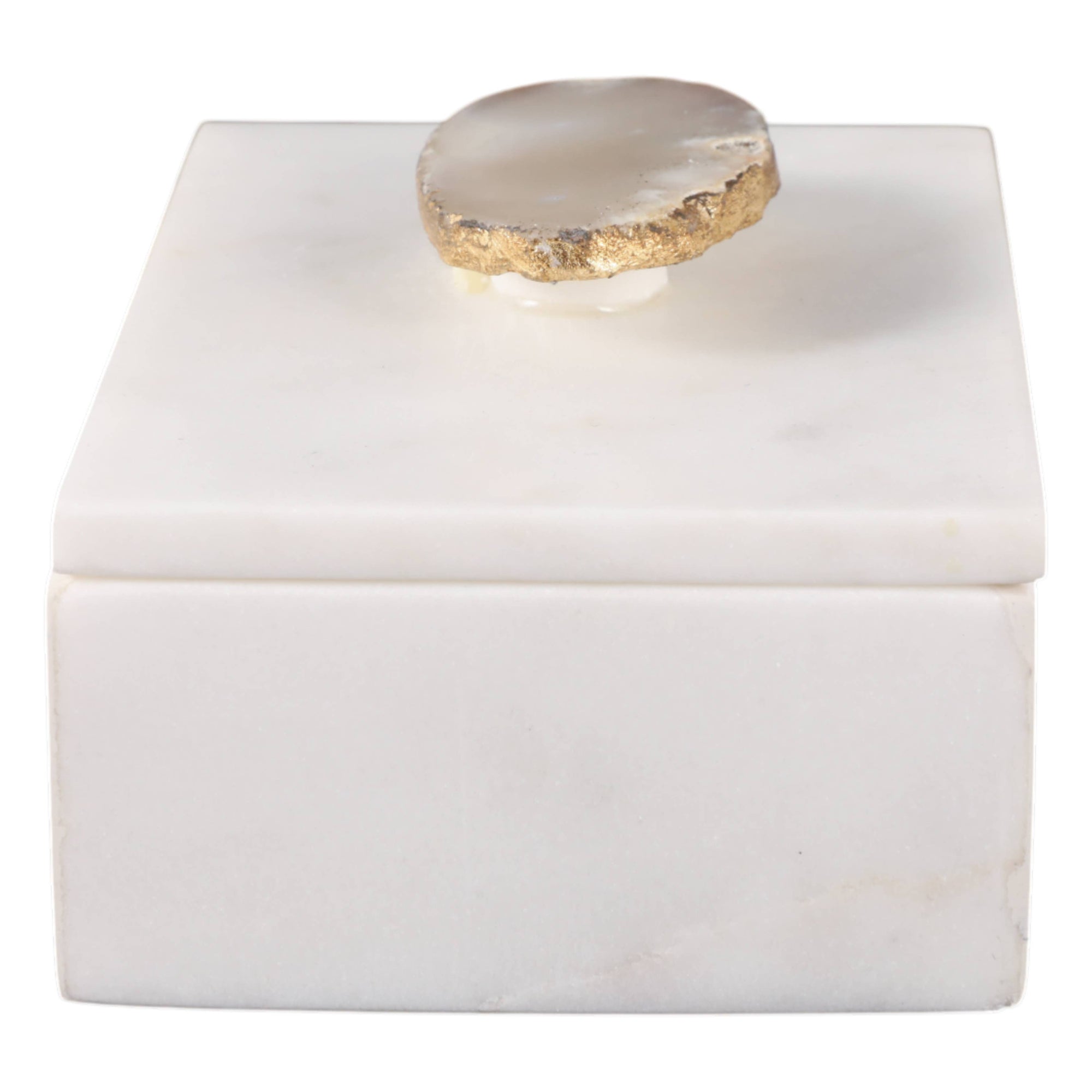 Marble Agate Top Lidded Storage Box - White/Gold, 3 in.