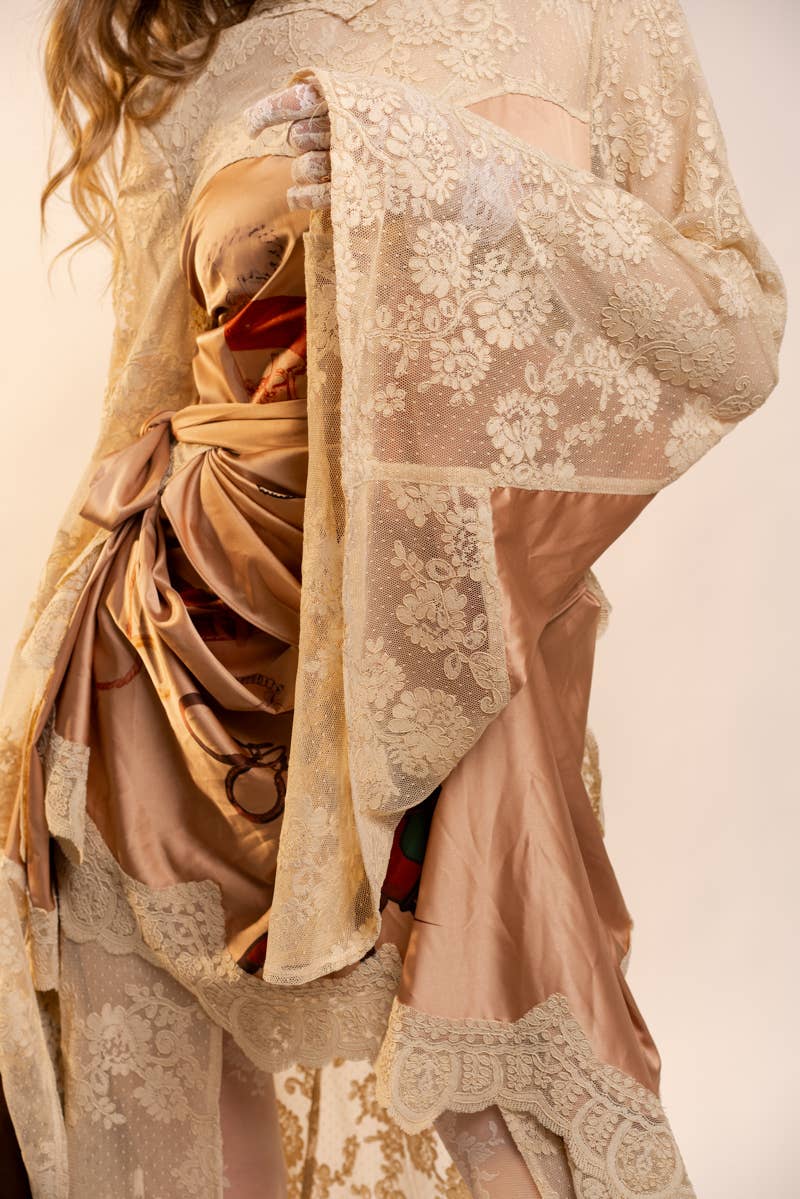 Sheer Lace Kimono Sleeve Maxi Dress