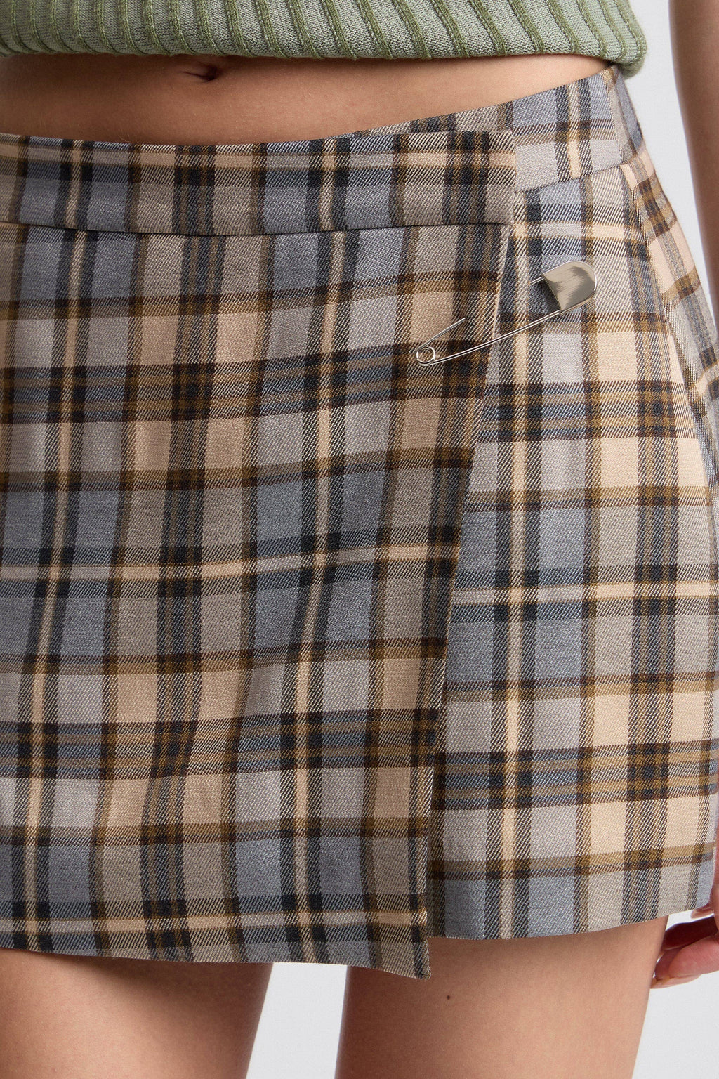Plaid Mid-Rise Wrap Skort
