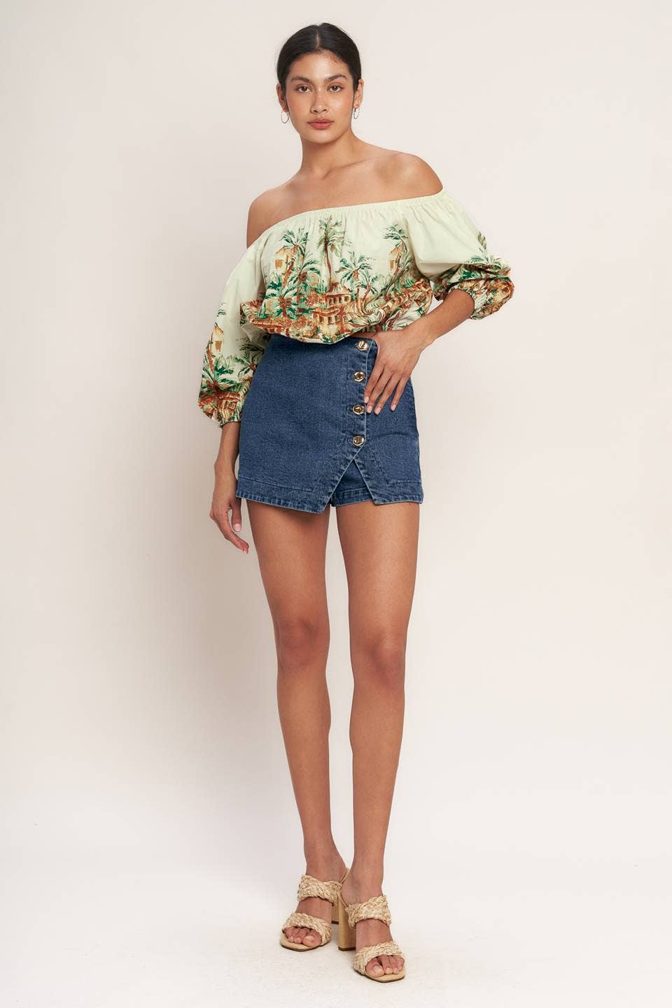 A printed woven crop top