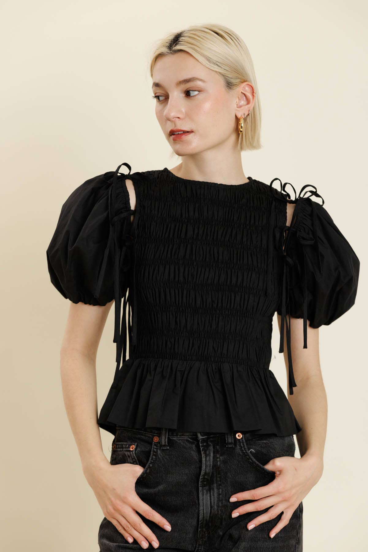 DETACHABLE SLV PEPLUM TOP