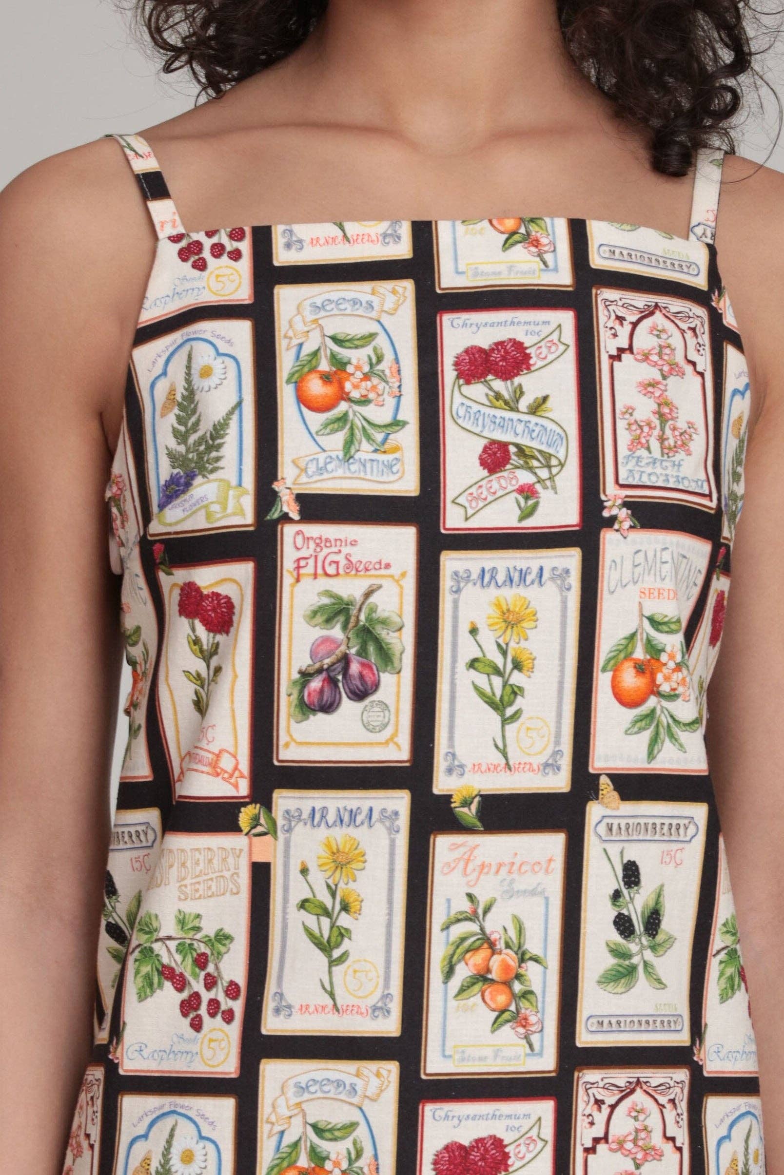 Linen Blend Fruit Floral Mini Shift Dress