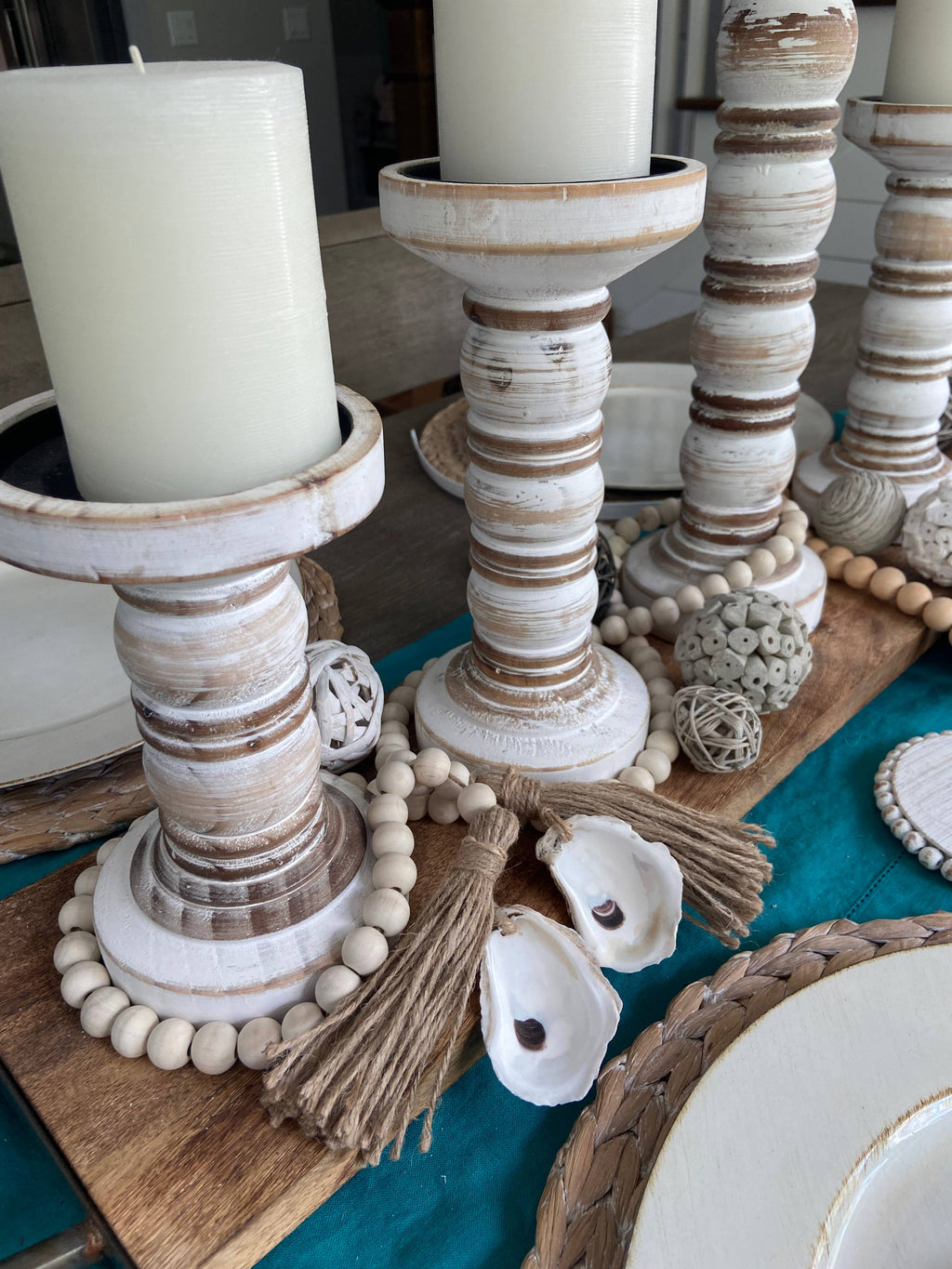 Oyster Shell Wooden Bead Garland with Tassels