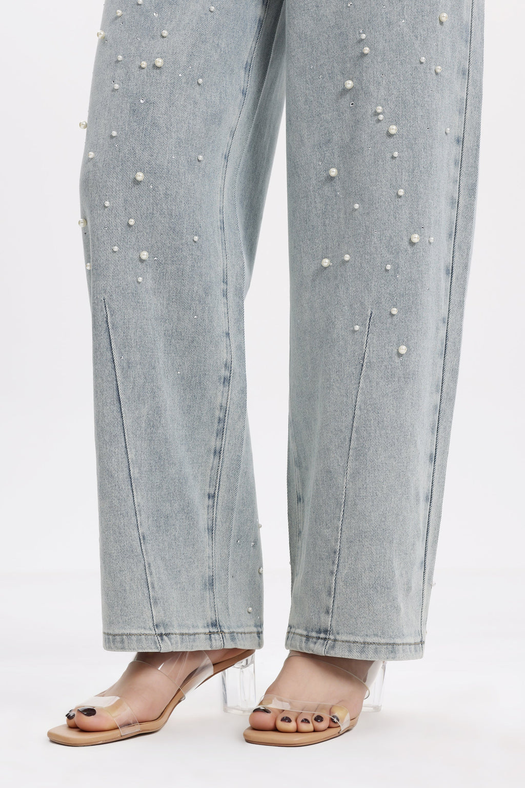 Pearl Embellished Barrel Leg Jeans