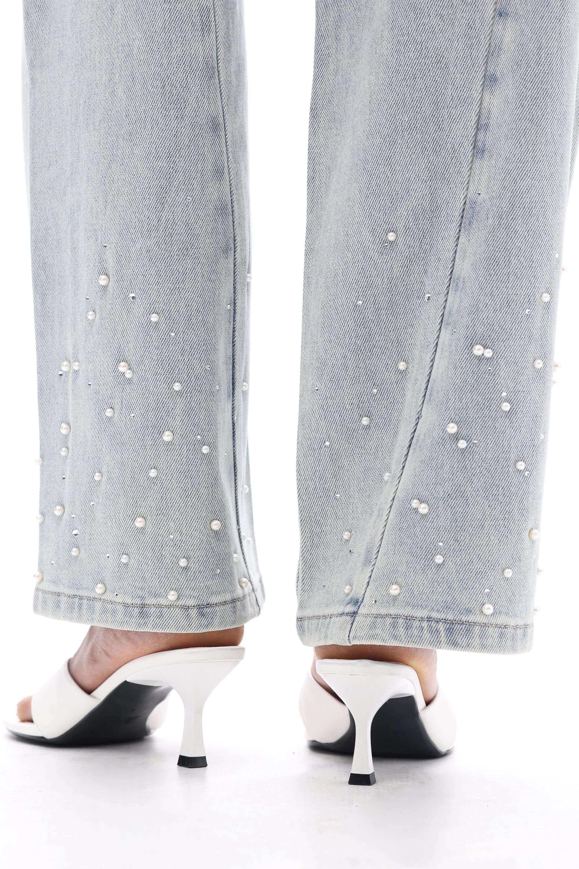 Pearl Embellished Barrel Leg Jeans