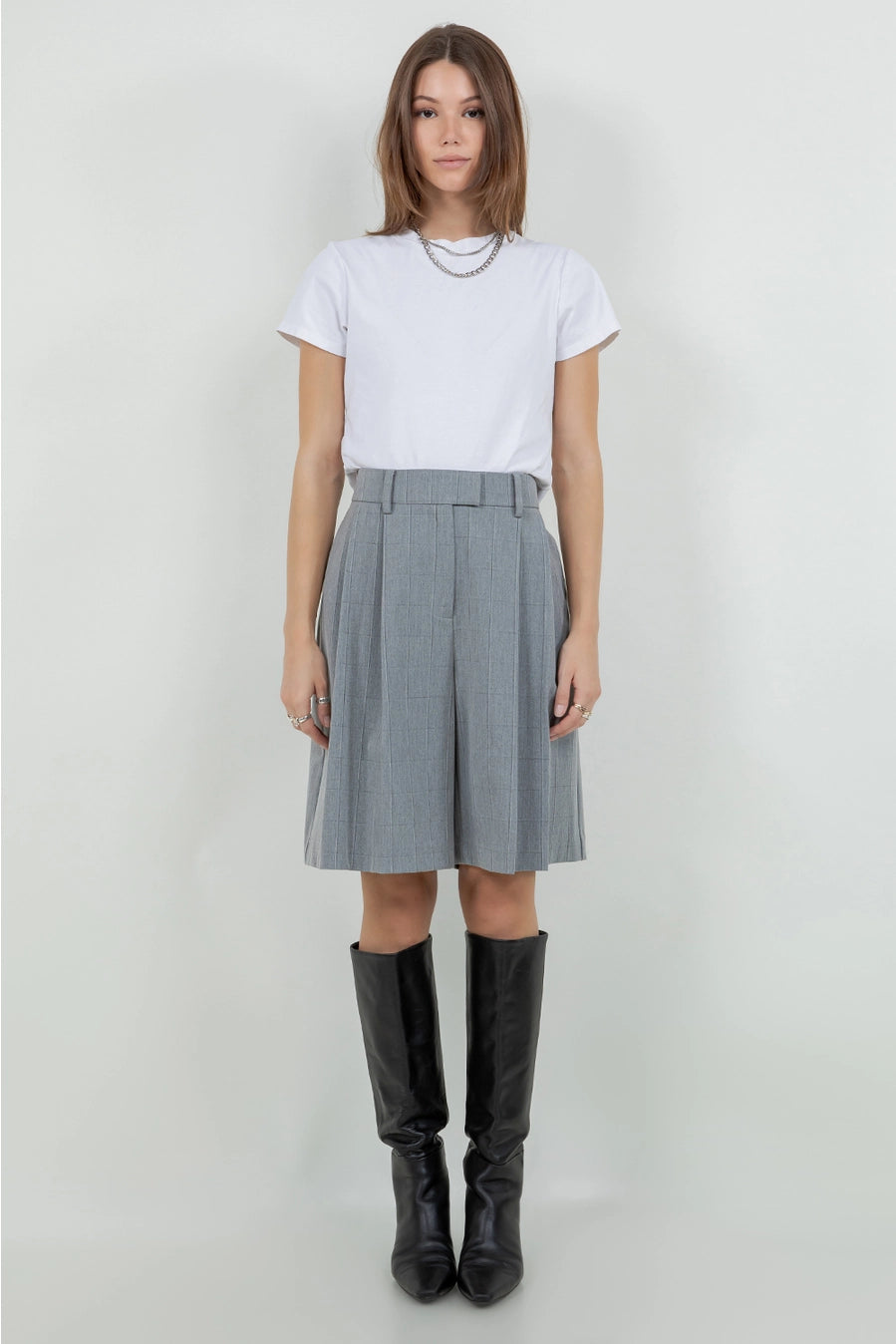 Structured Woven Knee Length Bermuda Shorts - Heather Grey