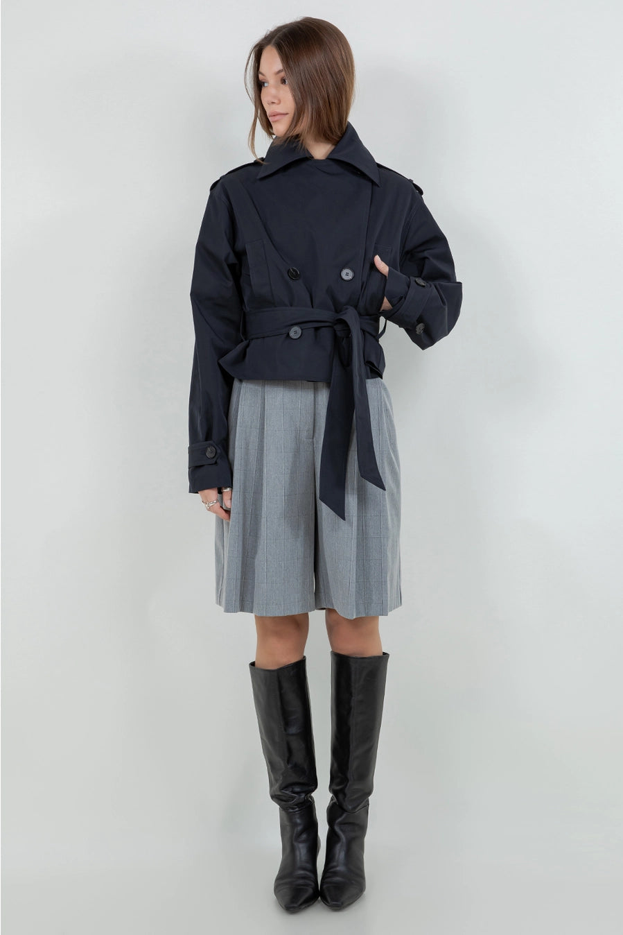 Structured Woven Knee Length Bermuda Shorts - Heather Grey