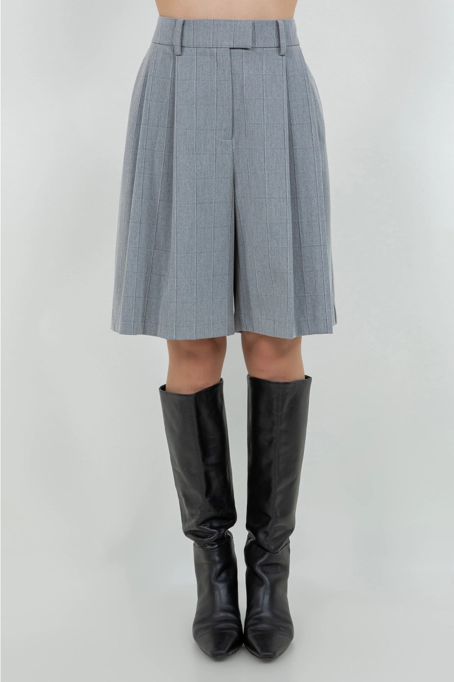 Structured Woven Knee Length Bermuda Shorts - Heather Grey