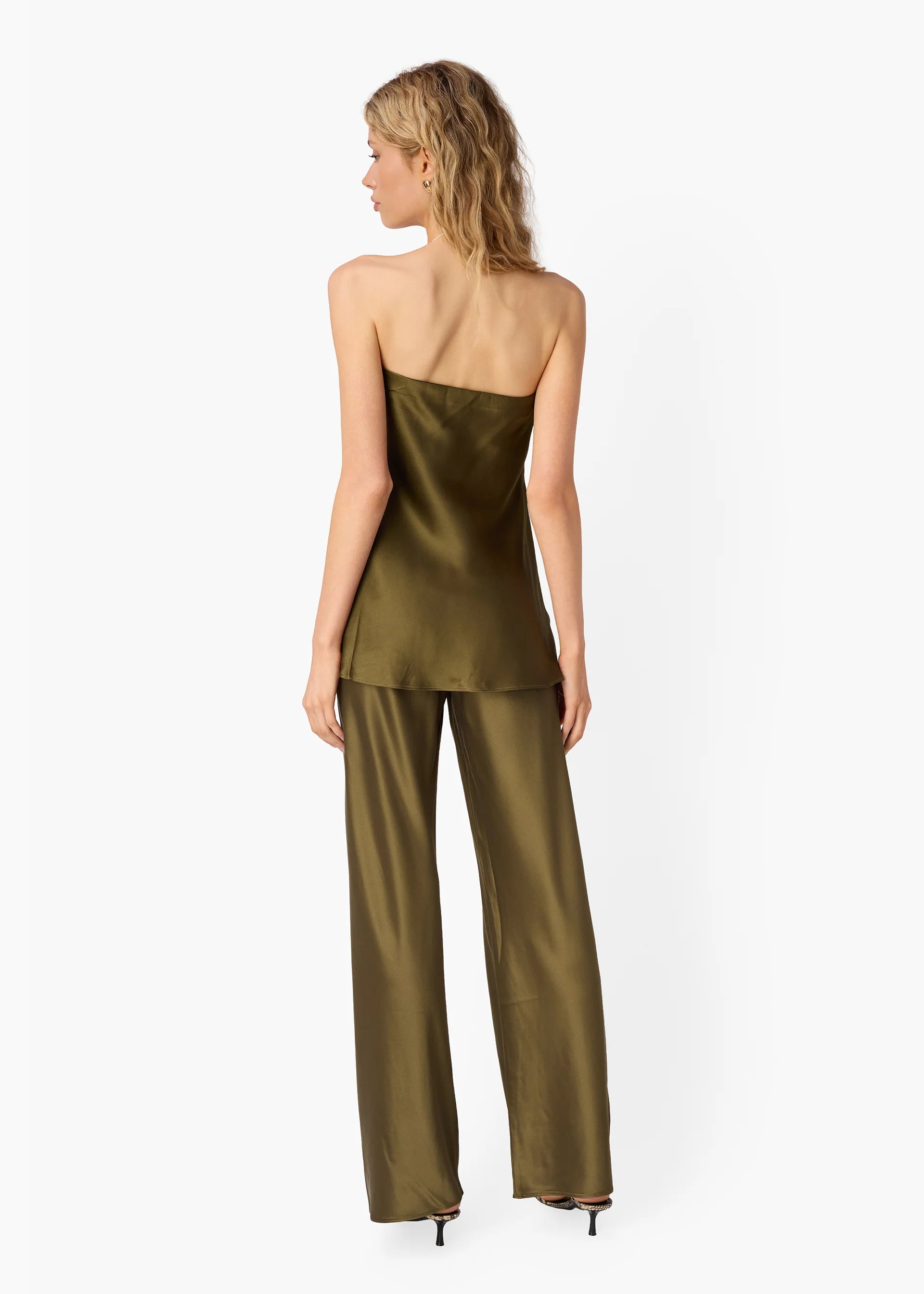 Bristol Mid Rise Silk Pant in Grove