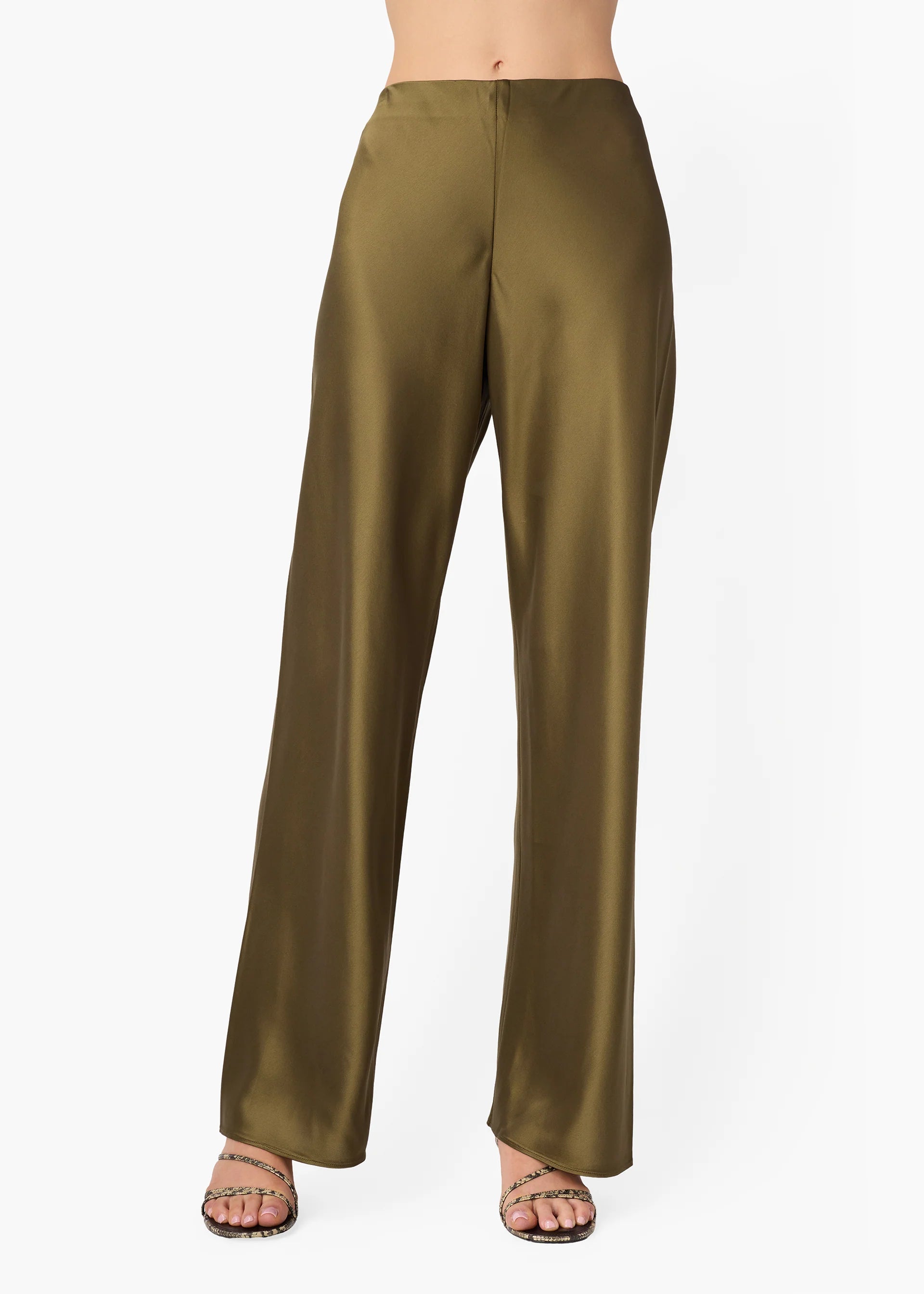 Bristol Mid Rise Silk Pant in Grove