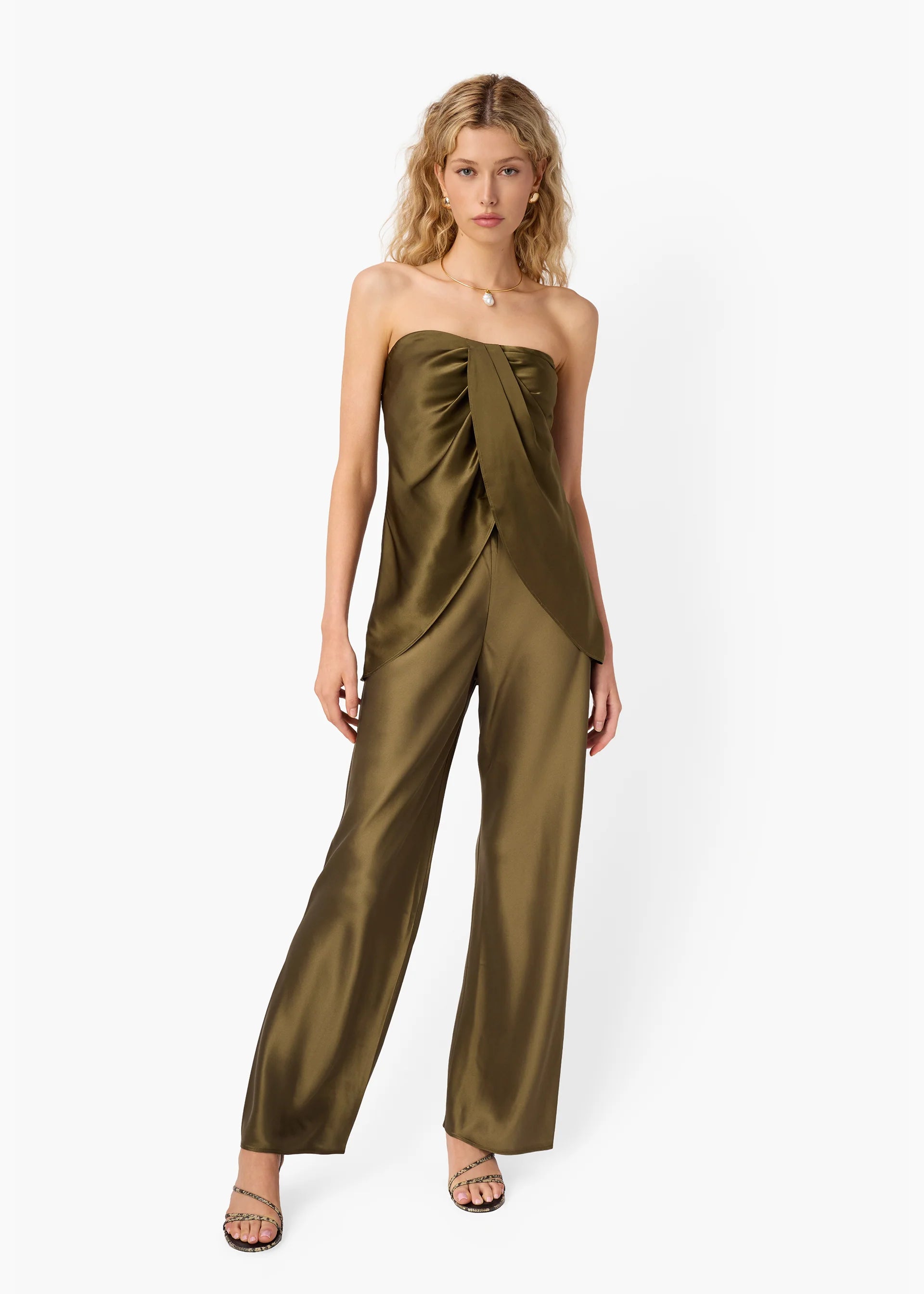 Bristol Mid Rise Silk Pant in Grove