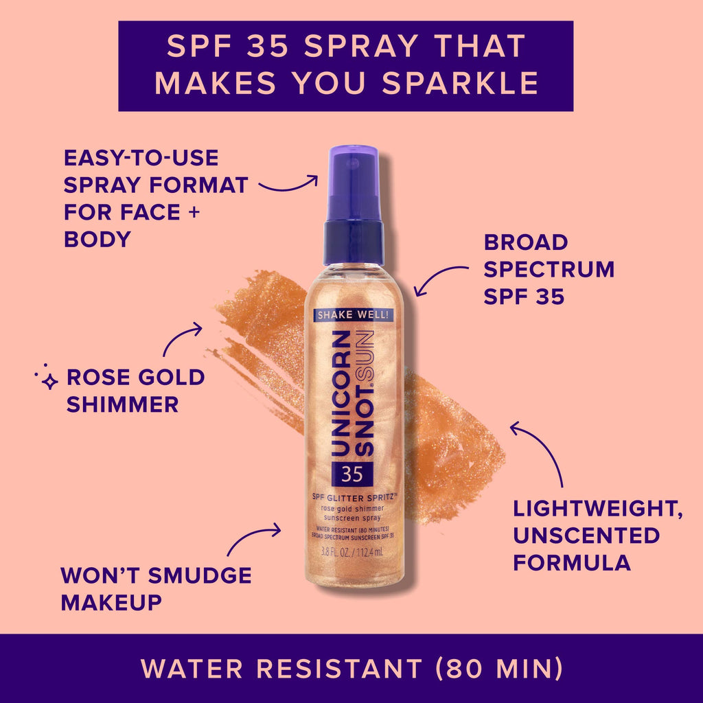 Glitter Sunscreen SPF 35 | Rose Gold Spray | Glow Spray