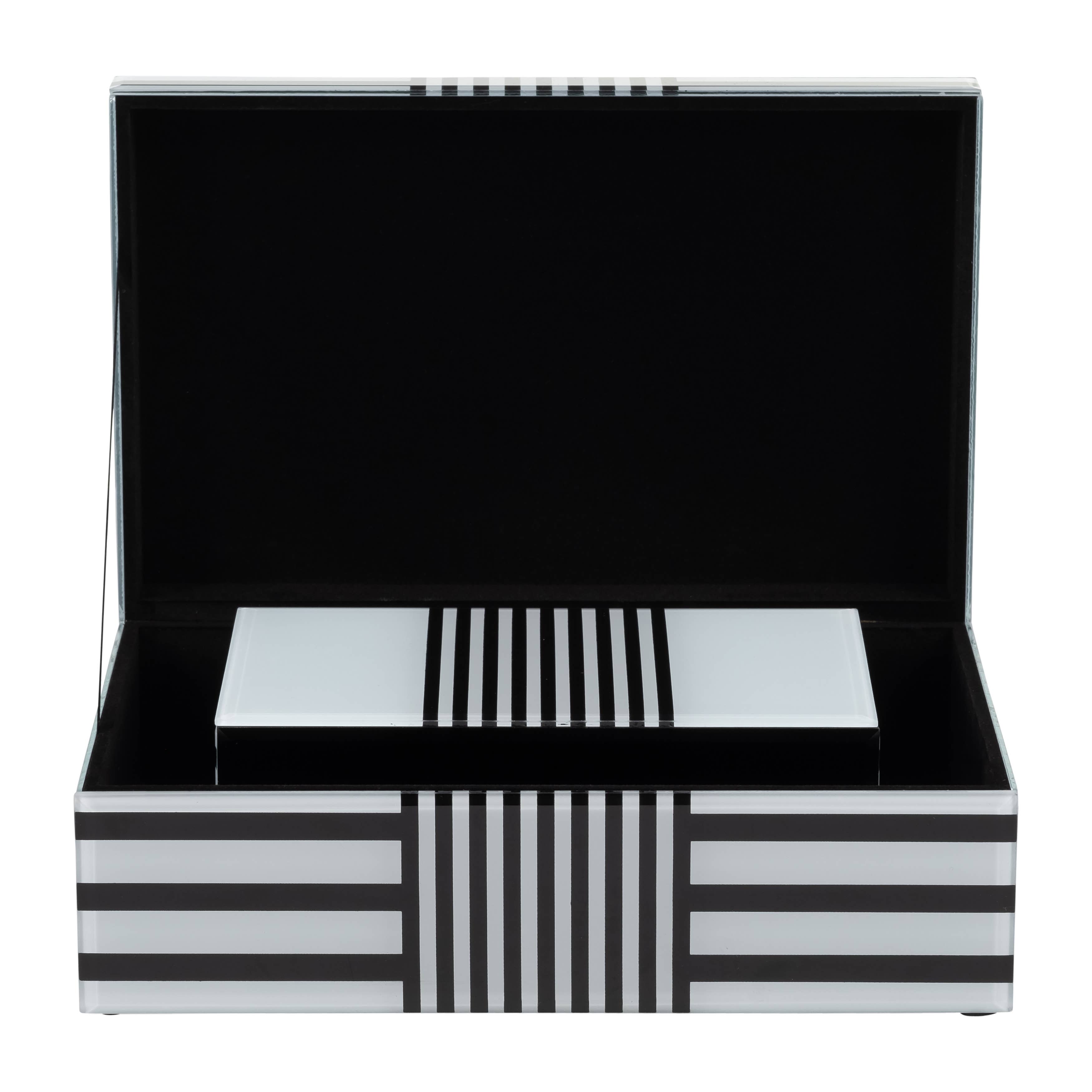 Wood Striped Storage Boxes Set of 2 - Black, 8/11 in.