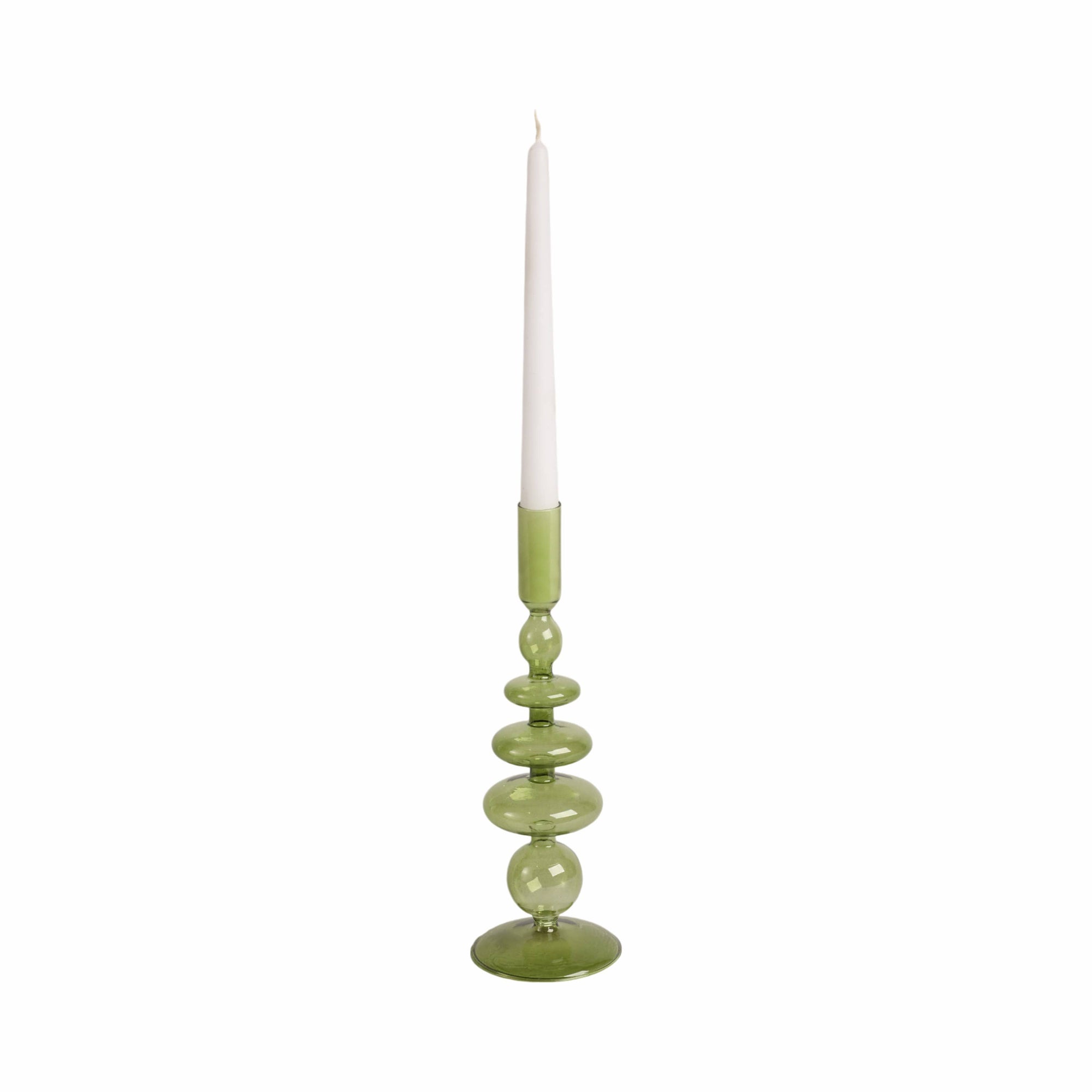 Glass Vintage Bubble Taper Candle Holder - Green, 11 in.