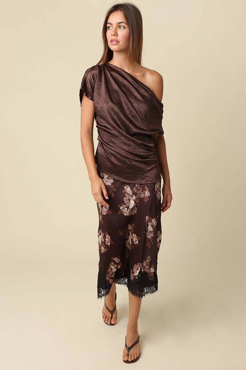 Rosalie Floral Lace Trim Midi Skirt