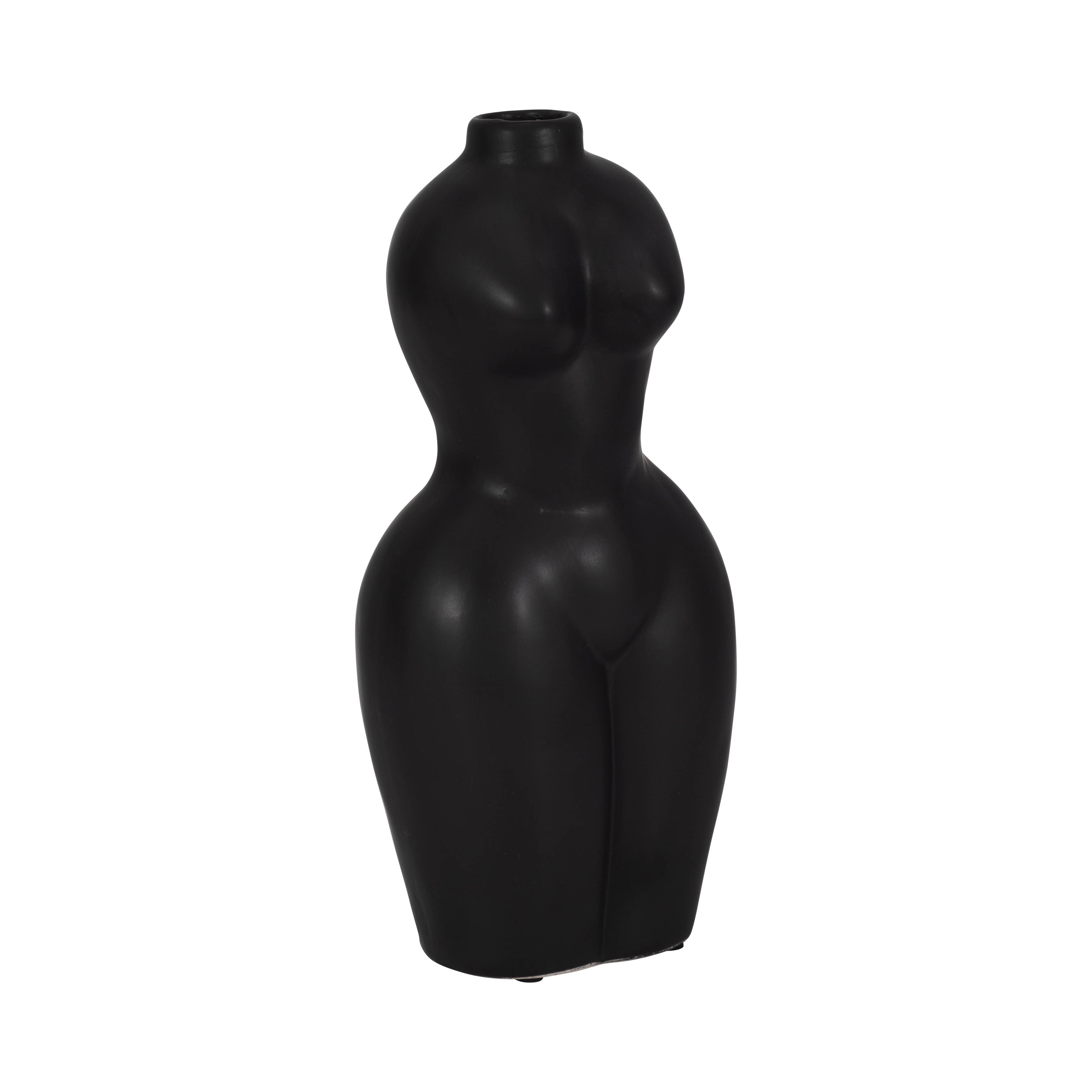 Ceramic Modern Woman Body Form Vase - Black, 12 in.
