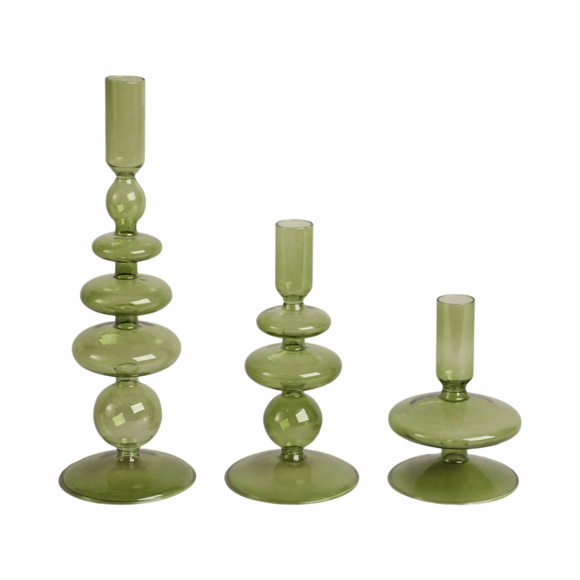 Glass Vintage Bubble Taper Candle Holder - Green, 11 in.