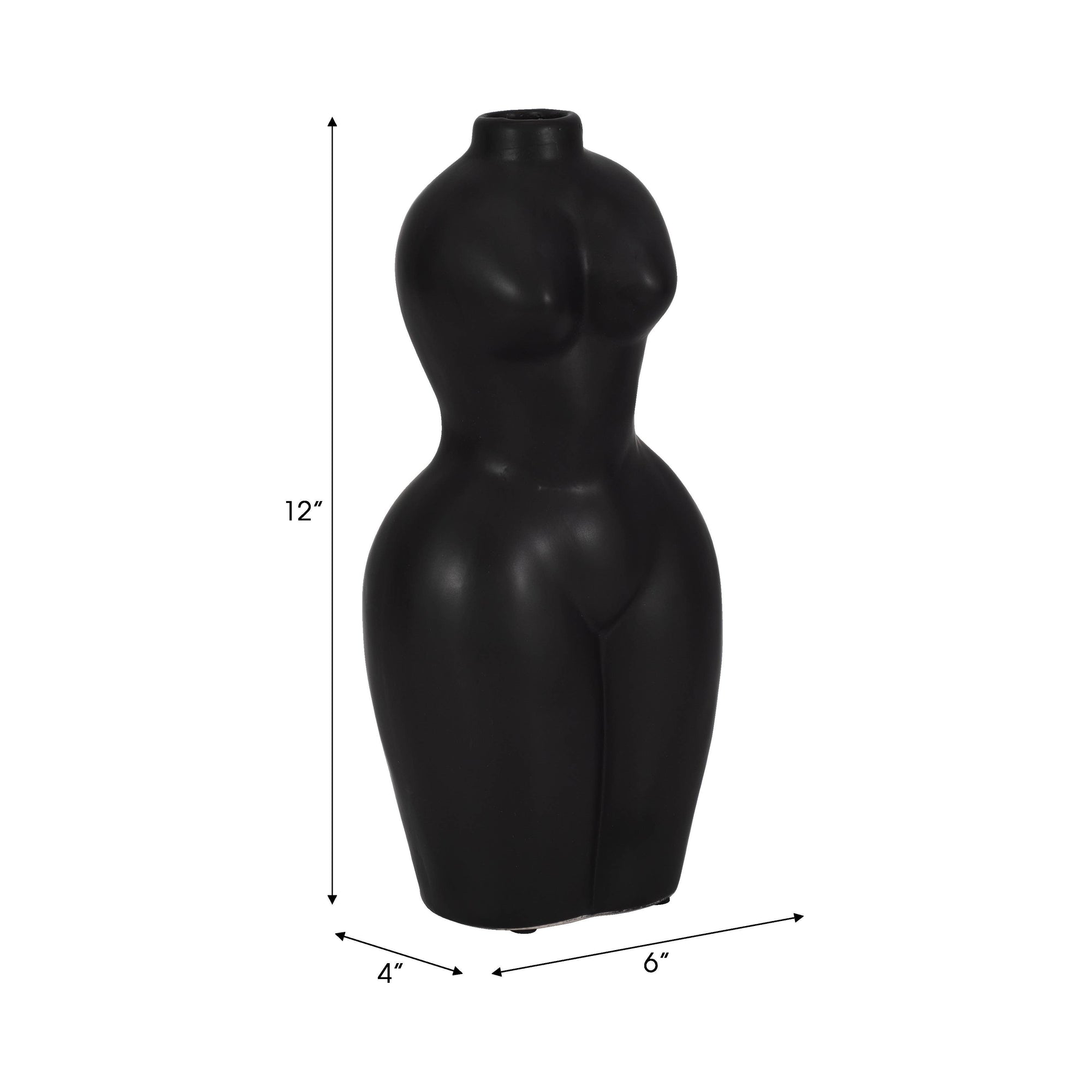 Ceramic Modern Woman Body Form Vase - Black, 12 in.