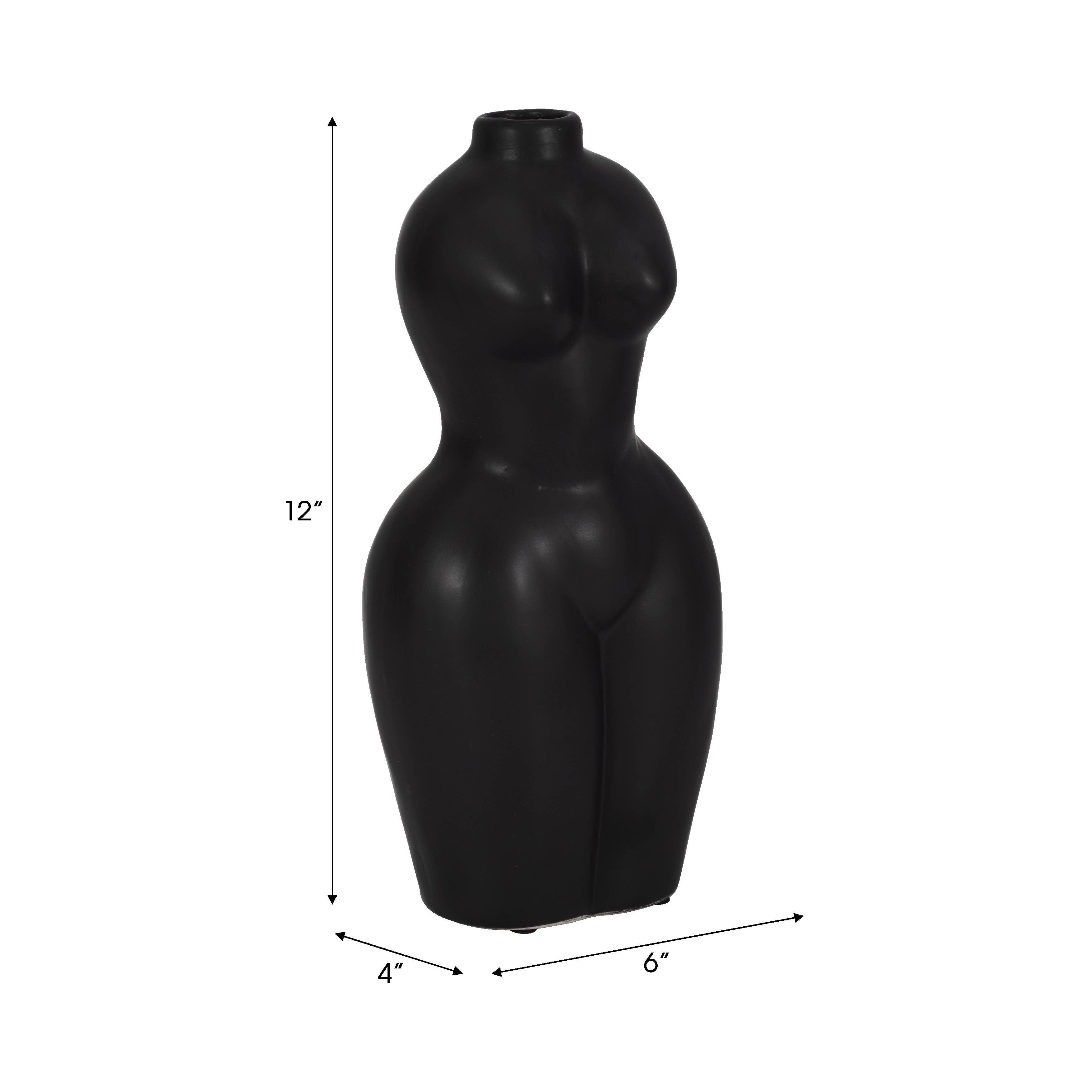Ceramic Modern Woman Body Form Vase - Black, 12 in.