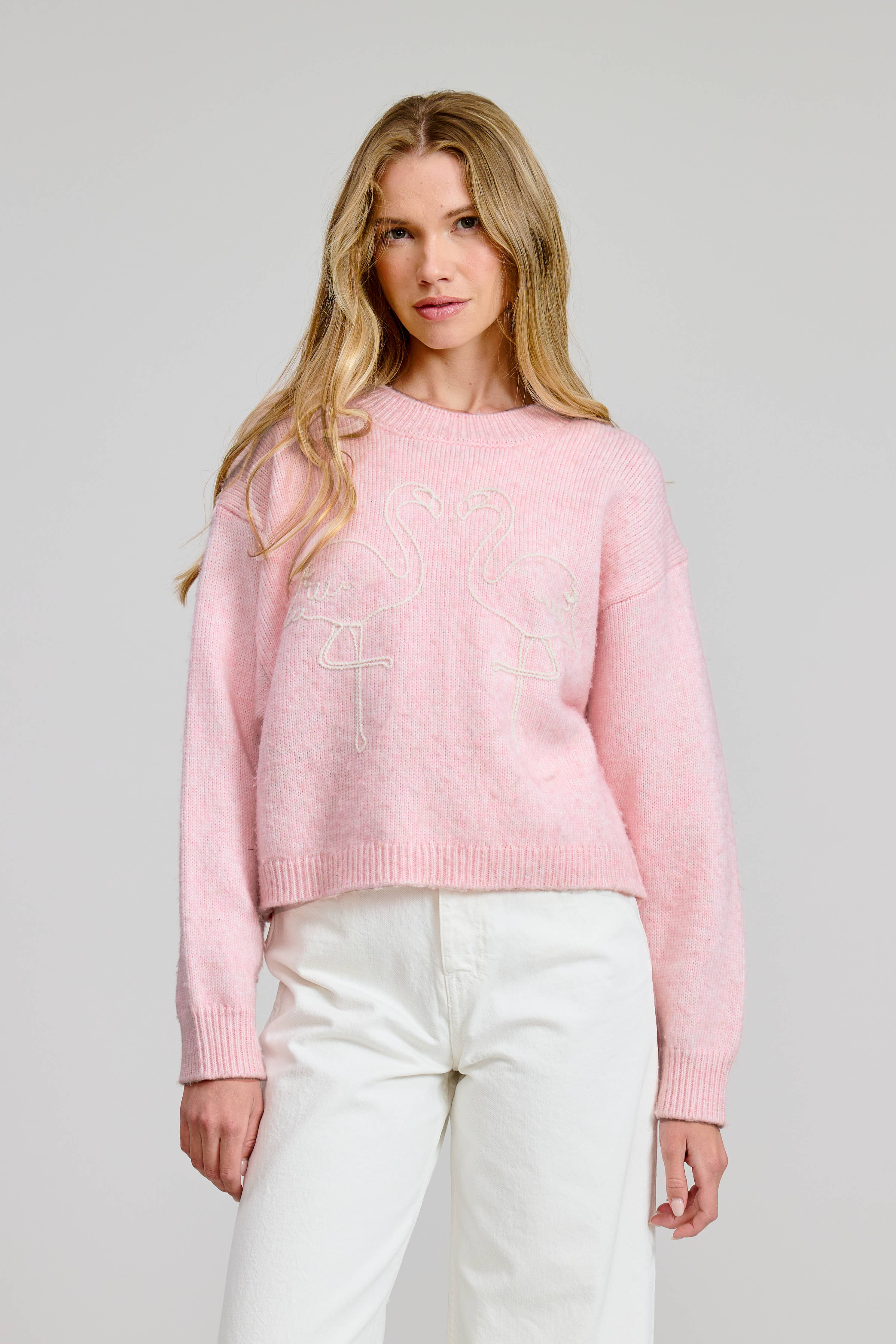 Flat White Flamingo Sweater Pullover