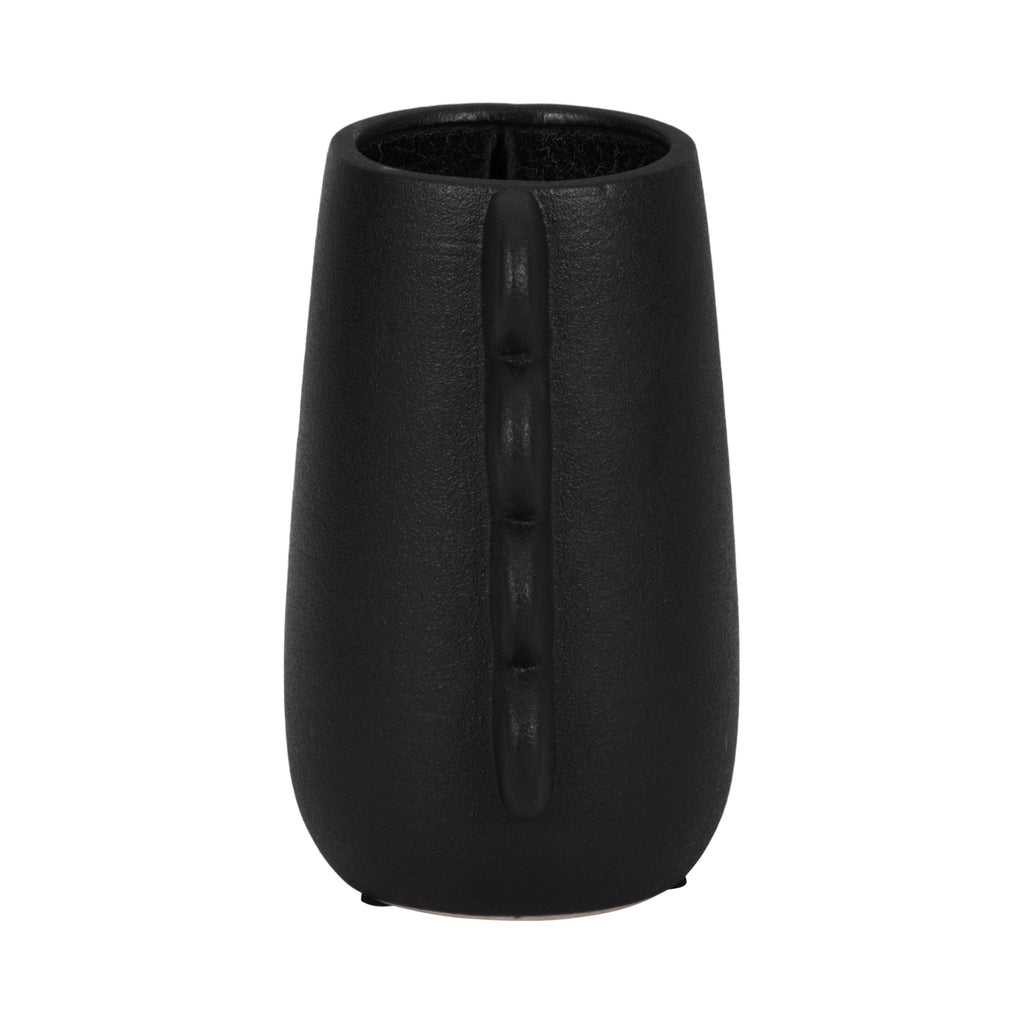 Ceramic Unique Eared Decorative Flower Vase - Black, 8 in.