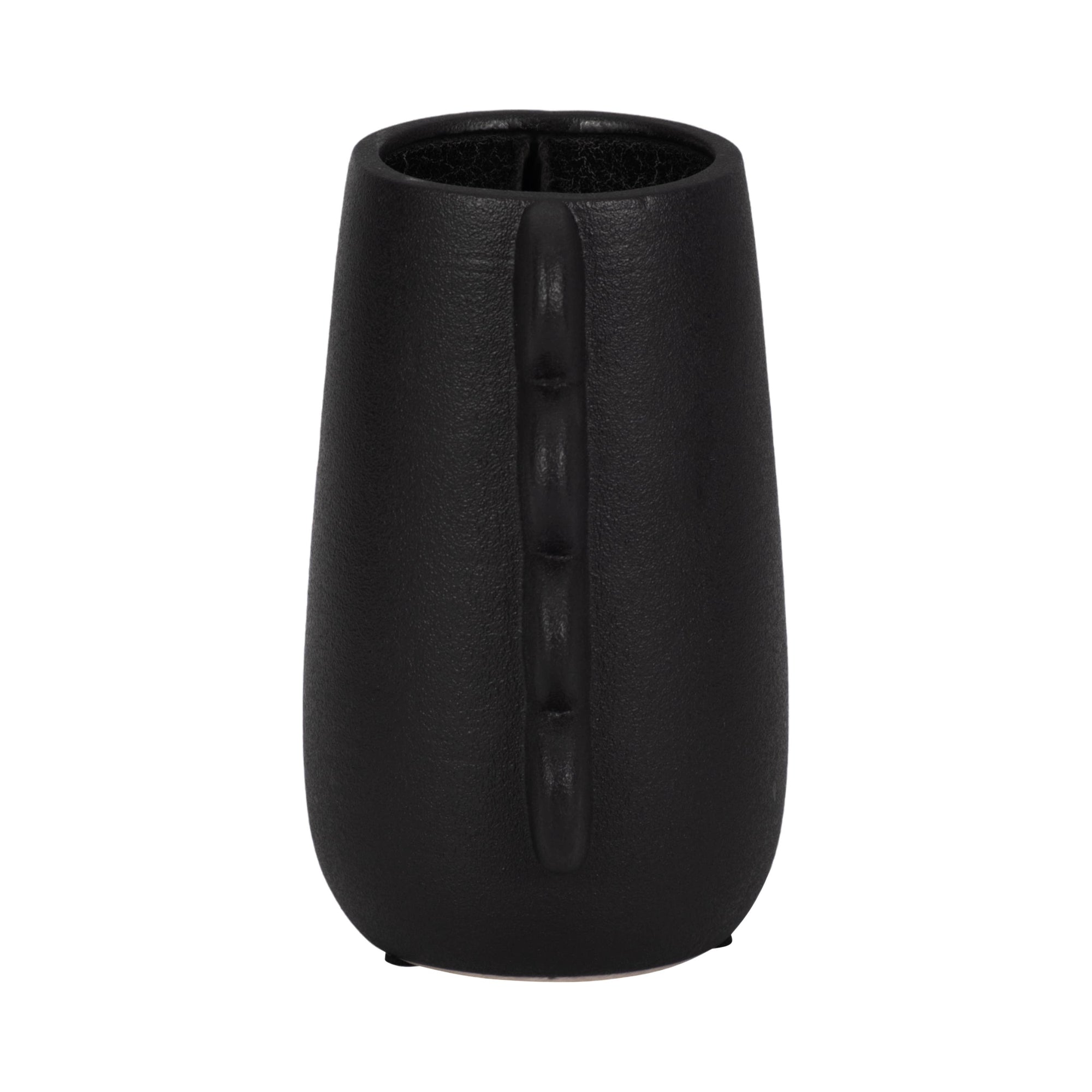 Ceramic Unique Eared Decorative Flower Vase - Black, 8 in.
