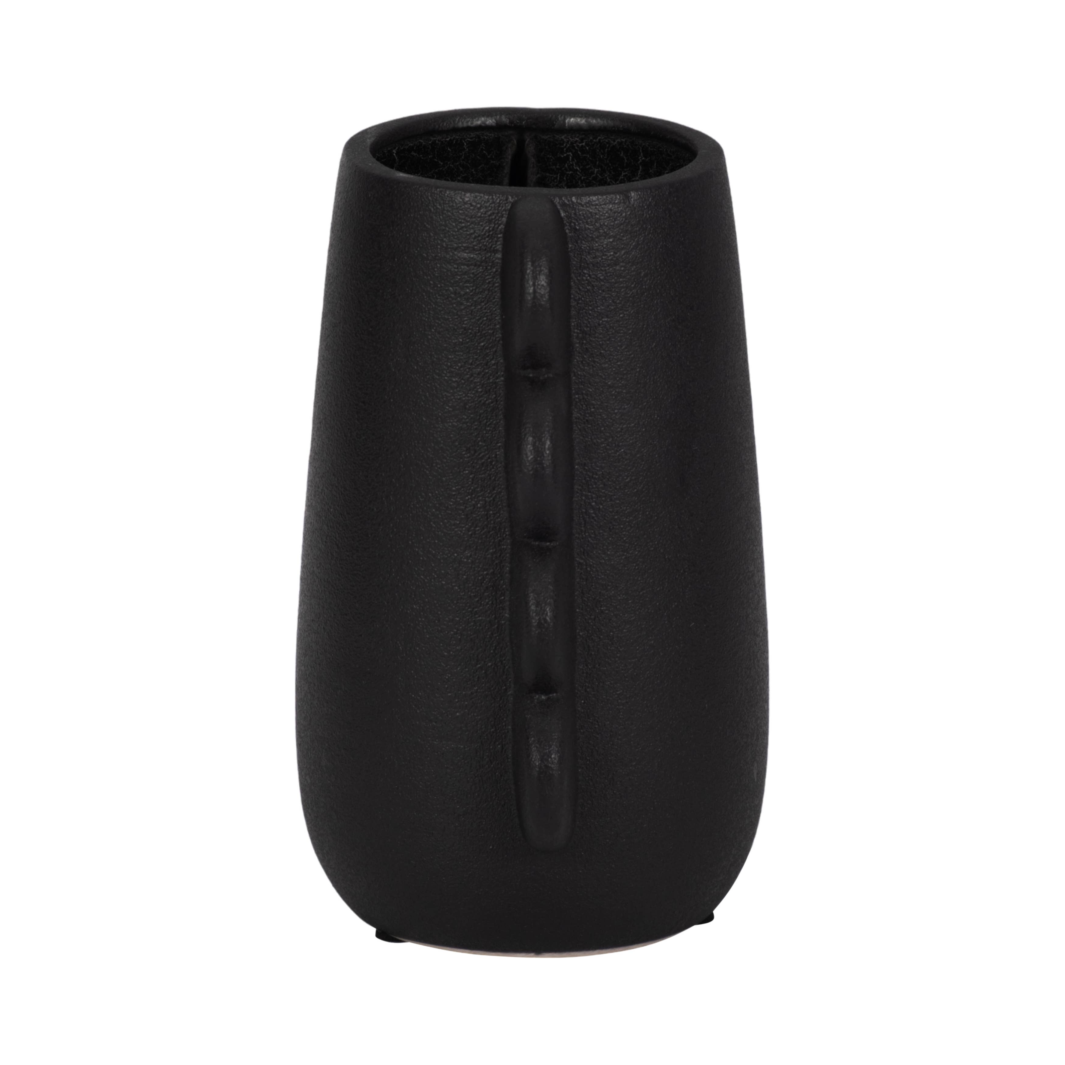 Ceramic Unique Eared Decorative Flower Vase - Black, 8 in.