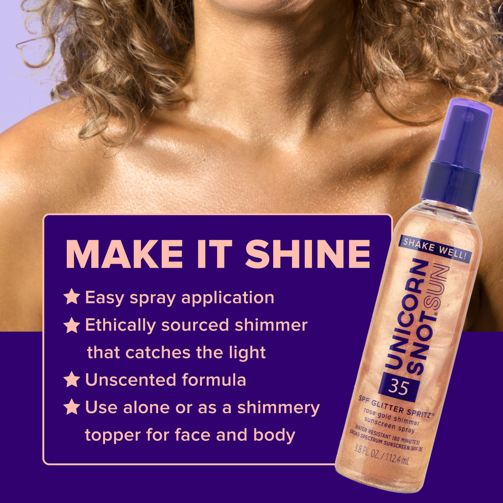 Glitter Sunscreen SPF 35 | Rose Gold Spray | Glow Spray