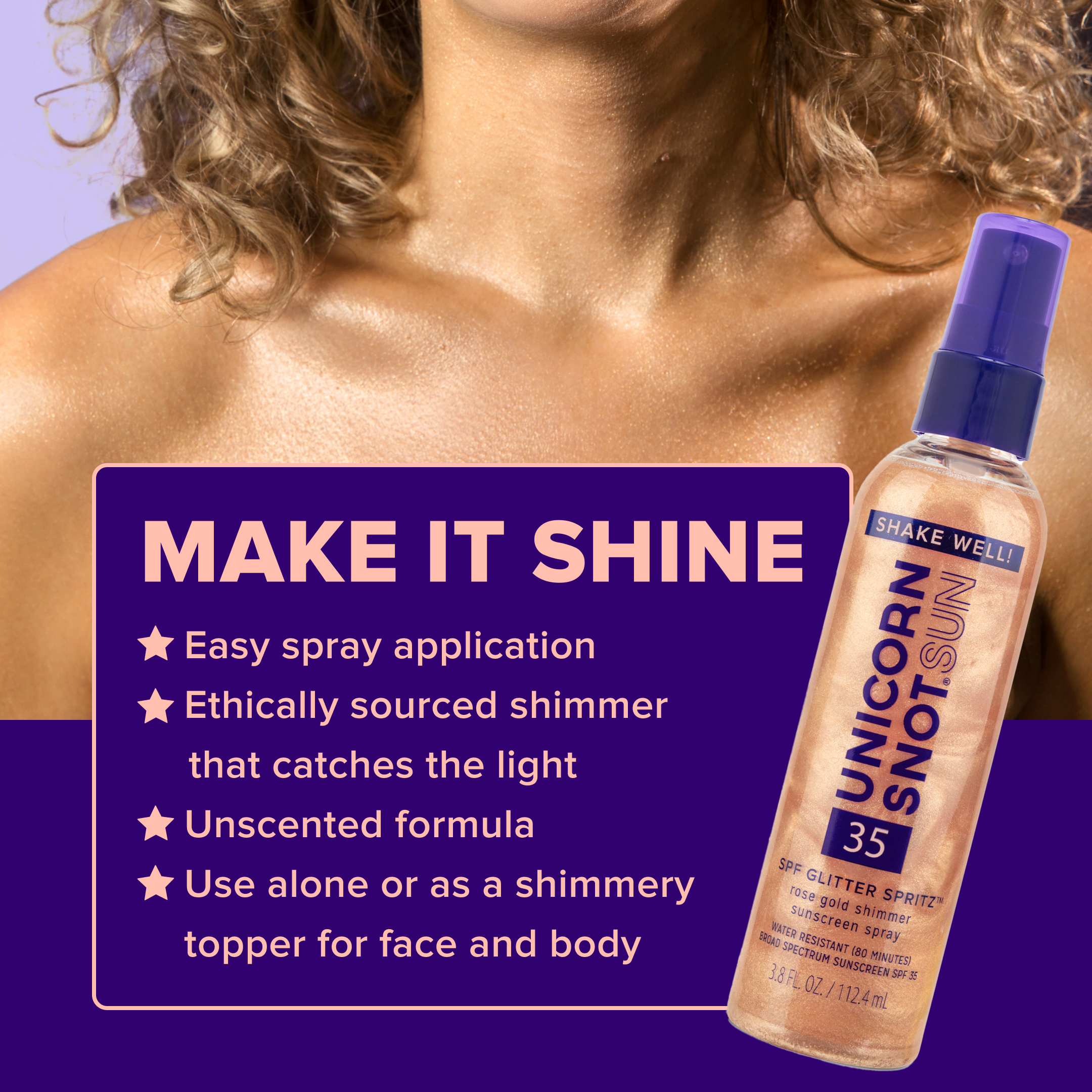 Glitter Sunscreen SPF 35 | Rose Gold Spray | Glow Spray