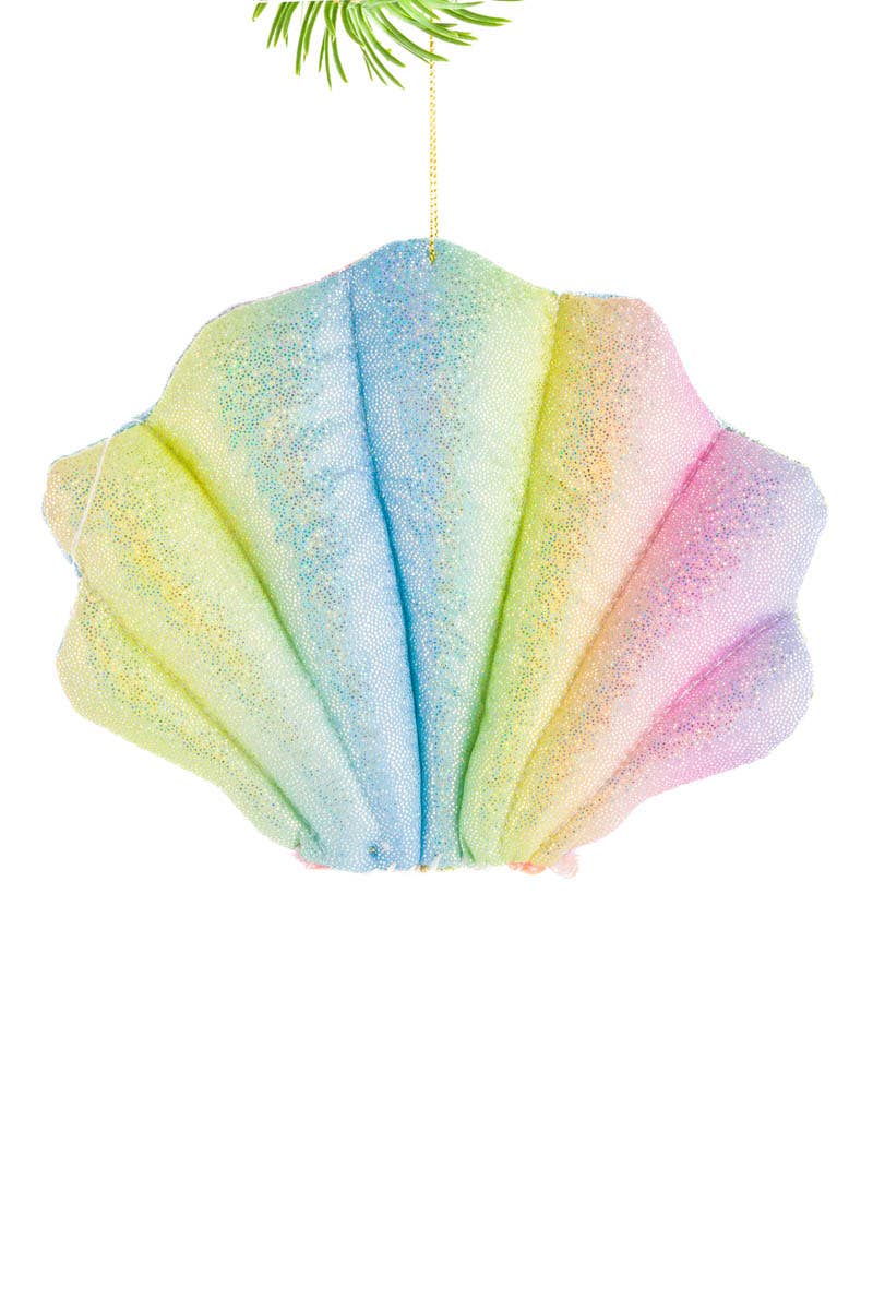 Rainbow Scallop Shell Ornament With Jewelled Coral