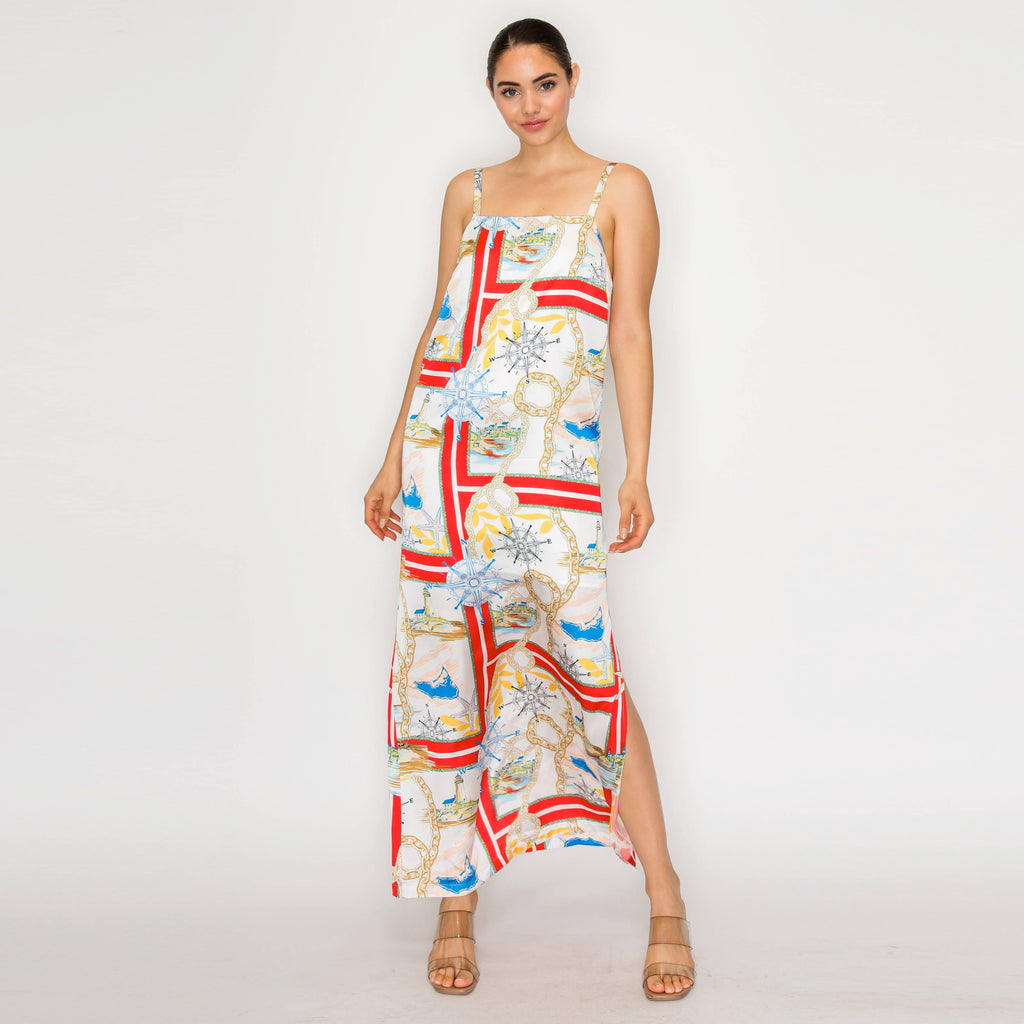 ATLANTIC BREEZE RED Satin Scarf Midi Dress