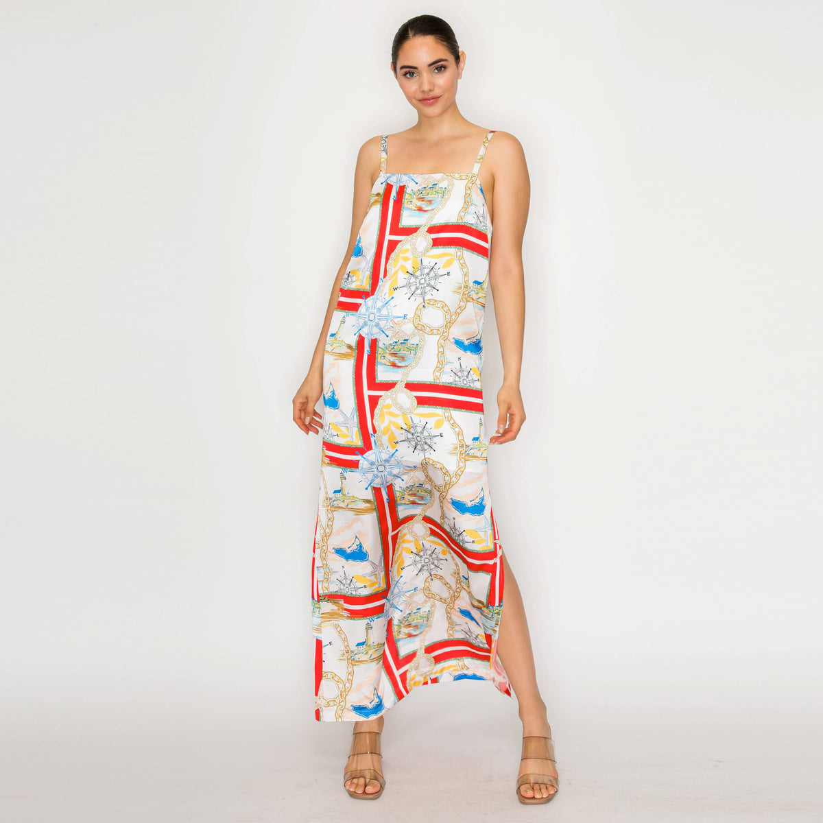 ATLANTIC BREEZE RED Satin Scarf Midi Dress