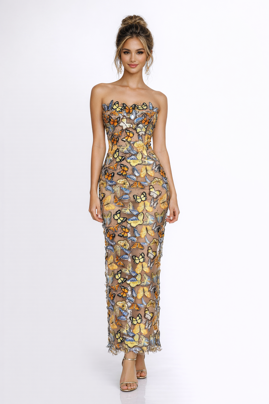 PS12 3D Butterfly Embroidered Strapless Maxi Dress