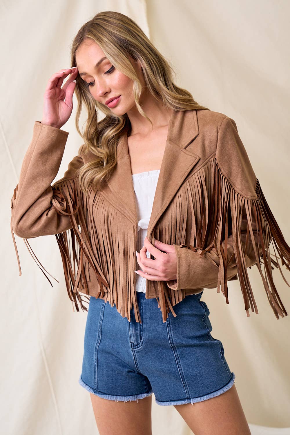 Boho Tan Faux Suede Fringed Western Jacket