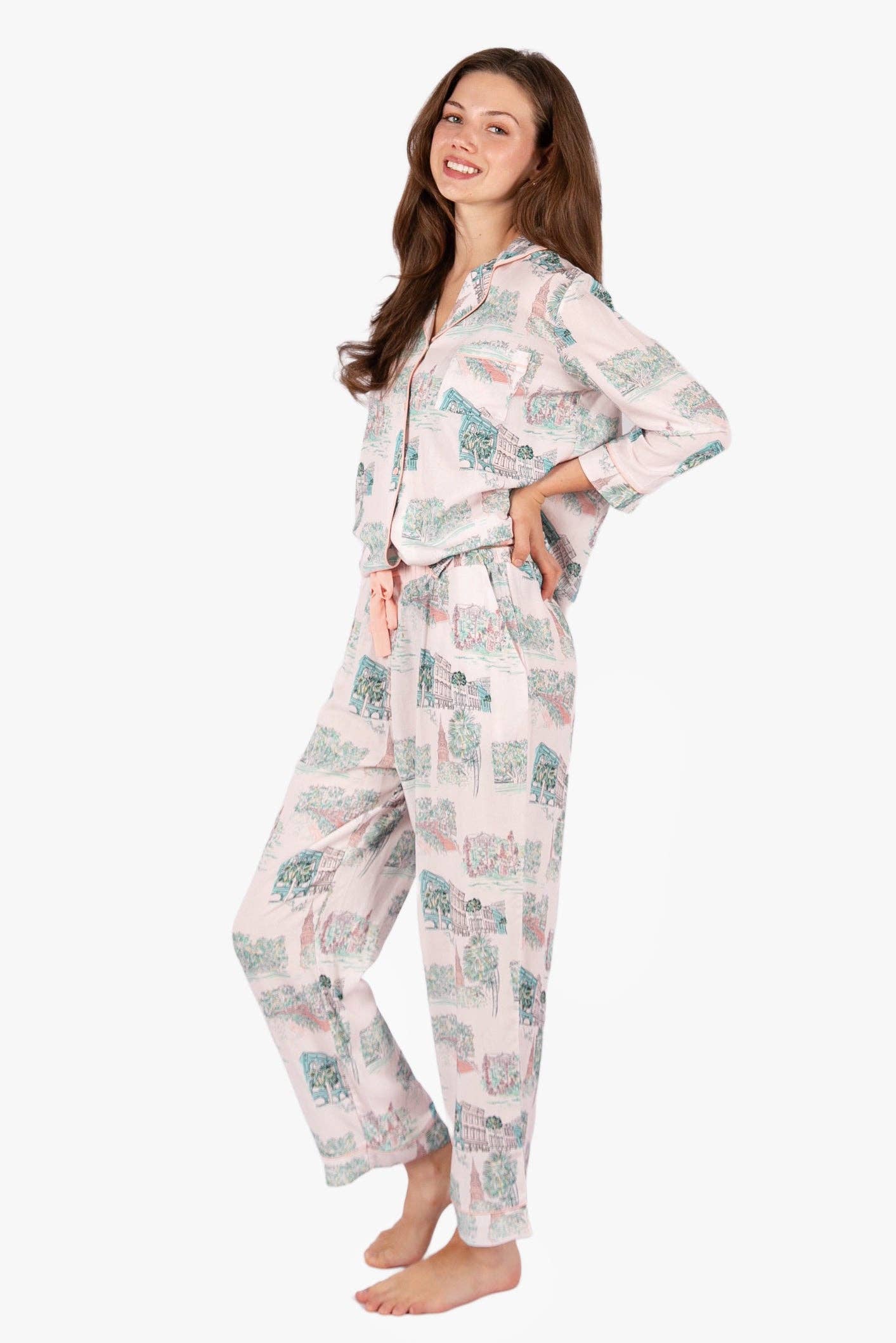 Charleston Scene Pink 3/4 Pajama Set