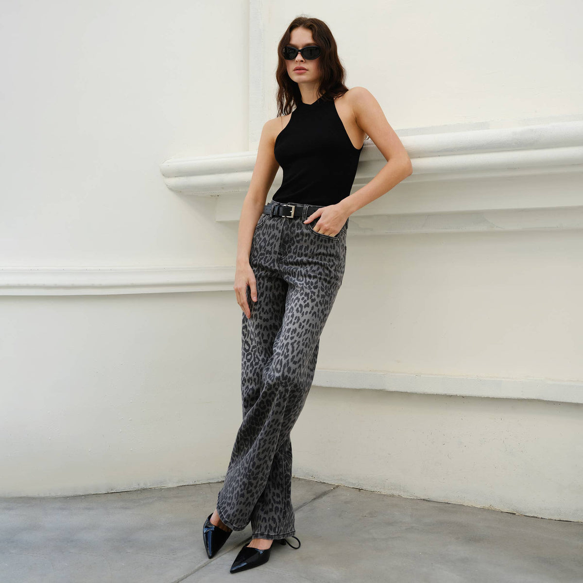 High Rise Leopard Print Wide Leg Pant (Finished Hem)