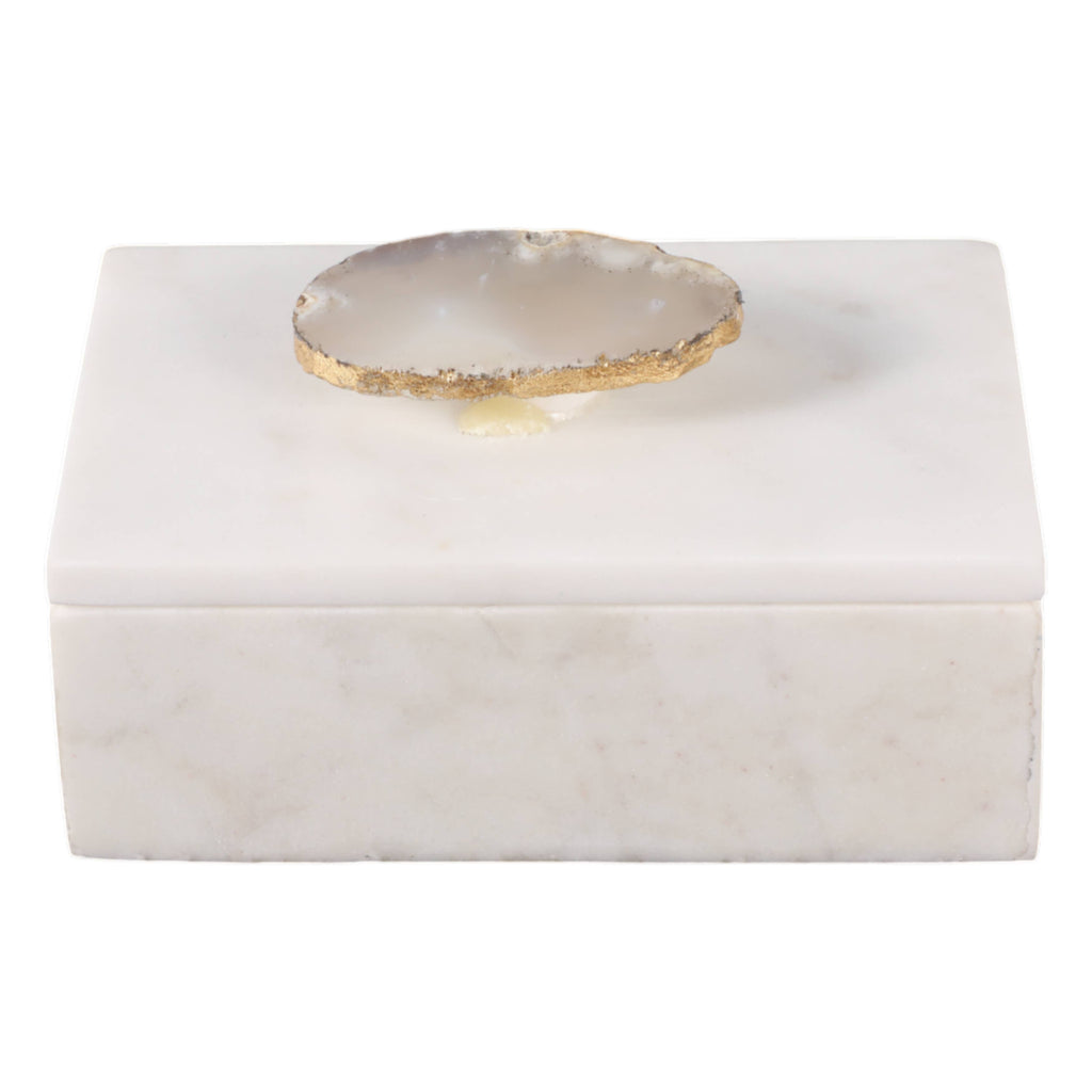 Marble Agate Top Lidded Storage Box - White/Gold, 3 in.