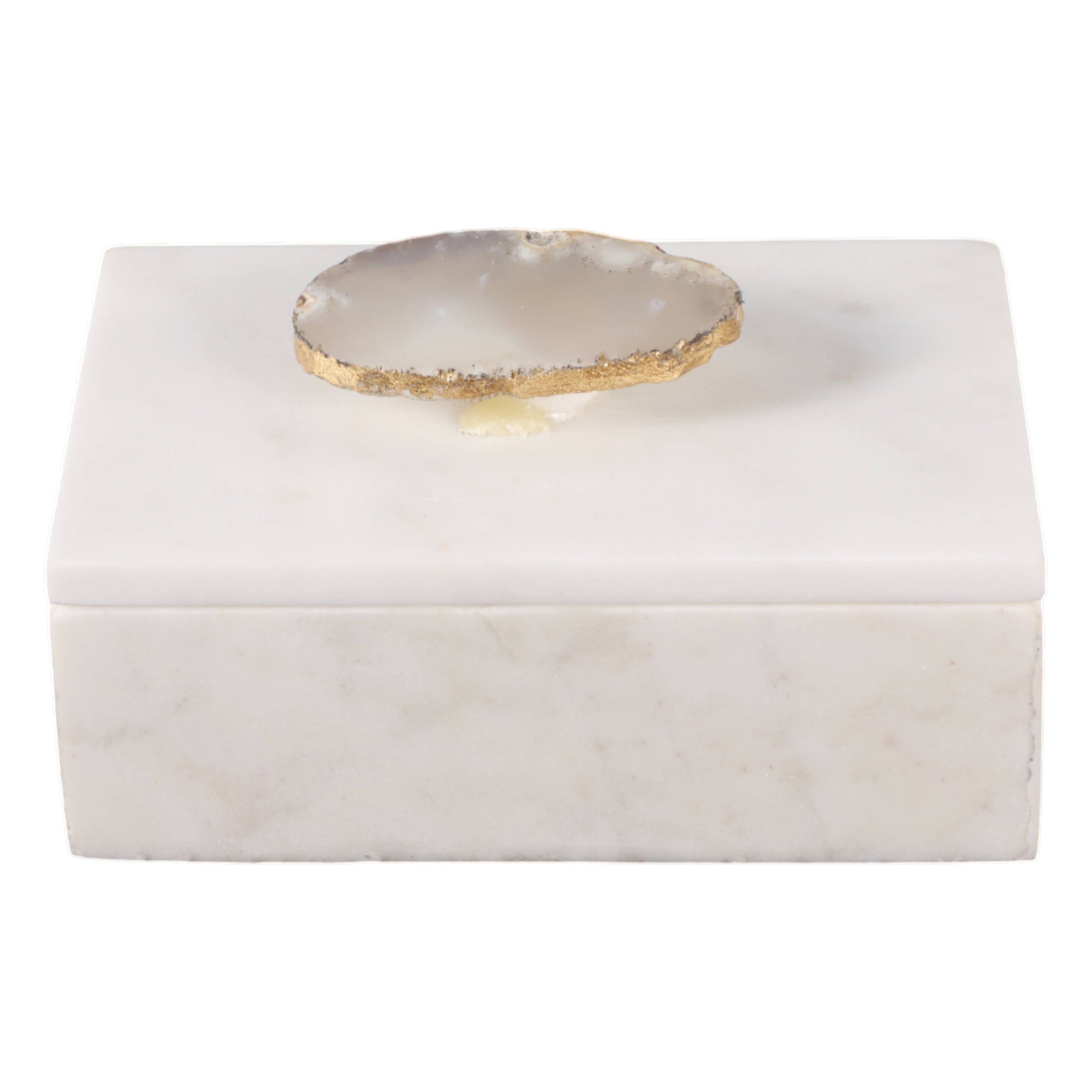 Marble Agate Top Lidded Storage Box - White/Gold, 3 in.