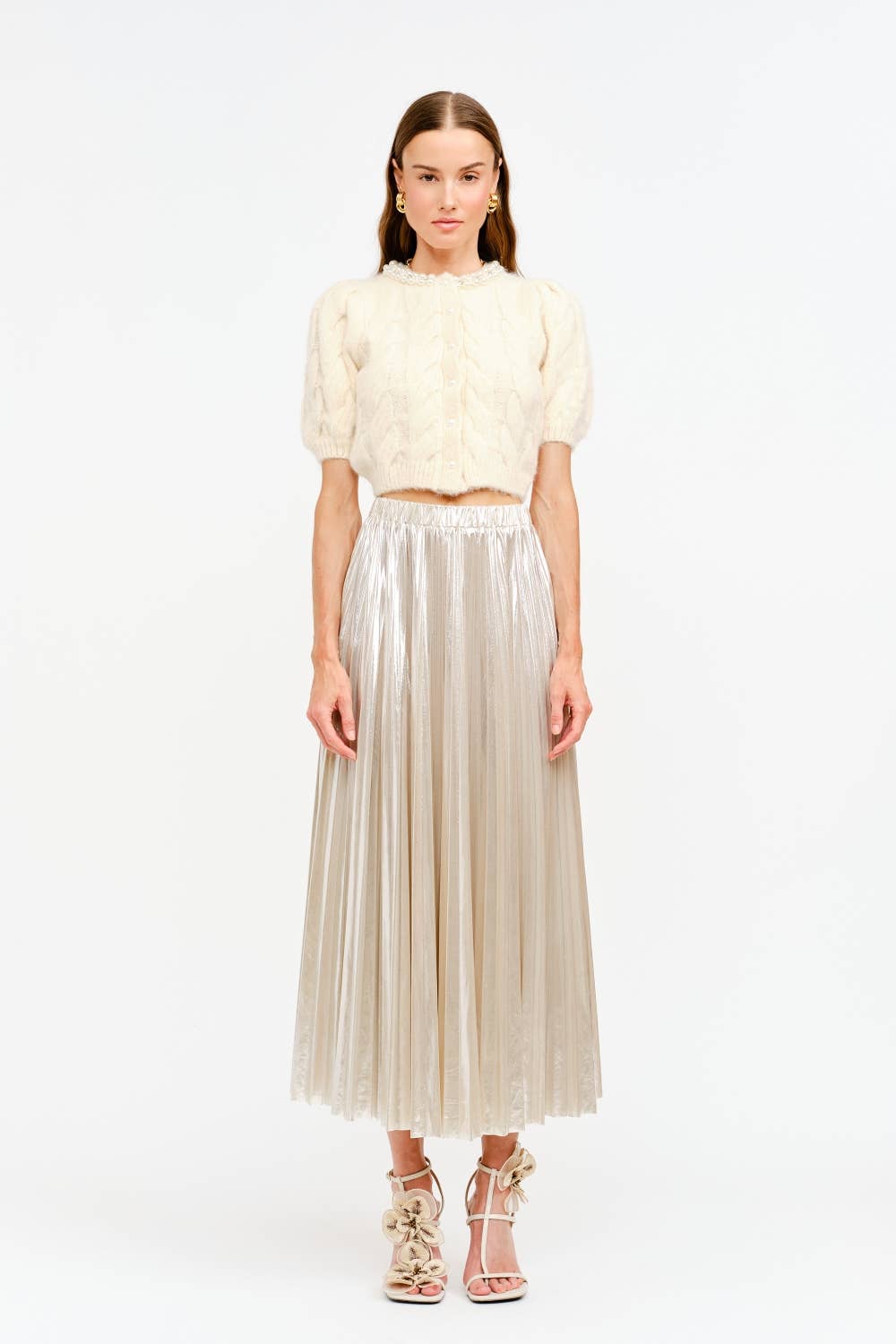 Alessandra Champagne Pleated Skirt
