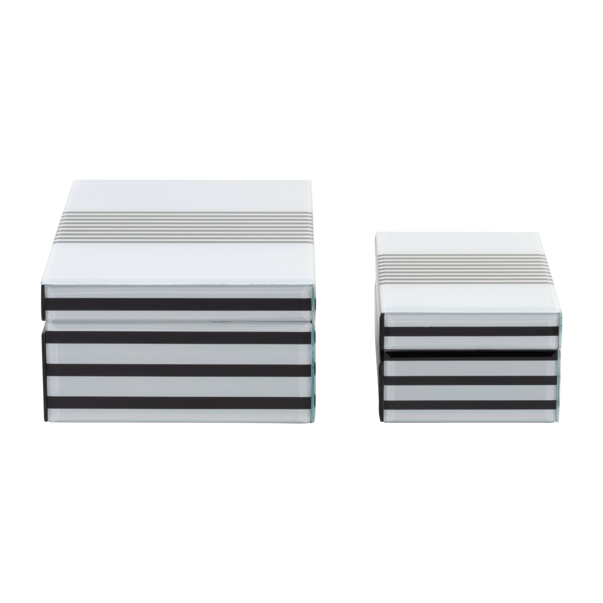 Wood Striped Storage Boxes Set of 2 - Black, 8/11 in.