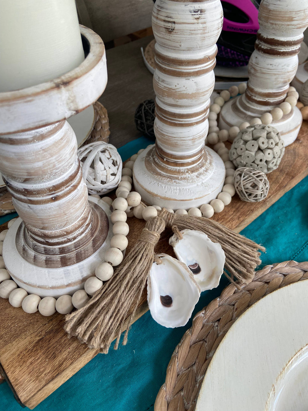 Oyster Shell Wooden Bead Garland with Tassels