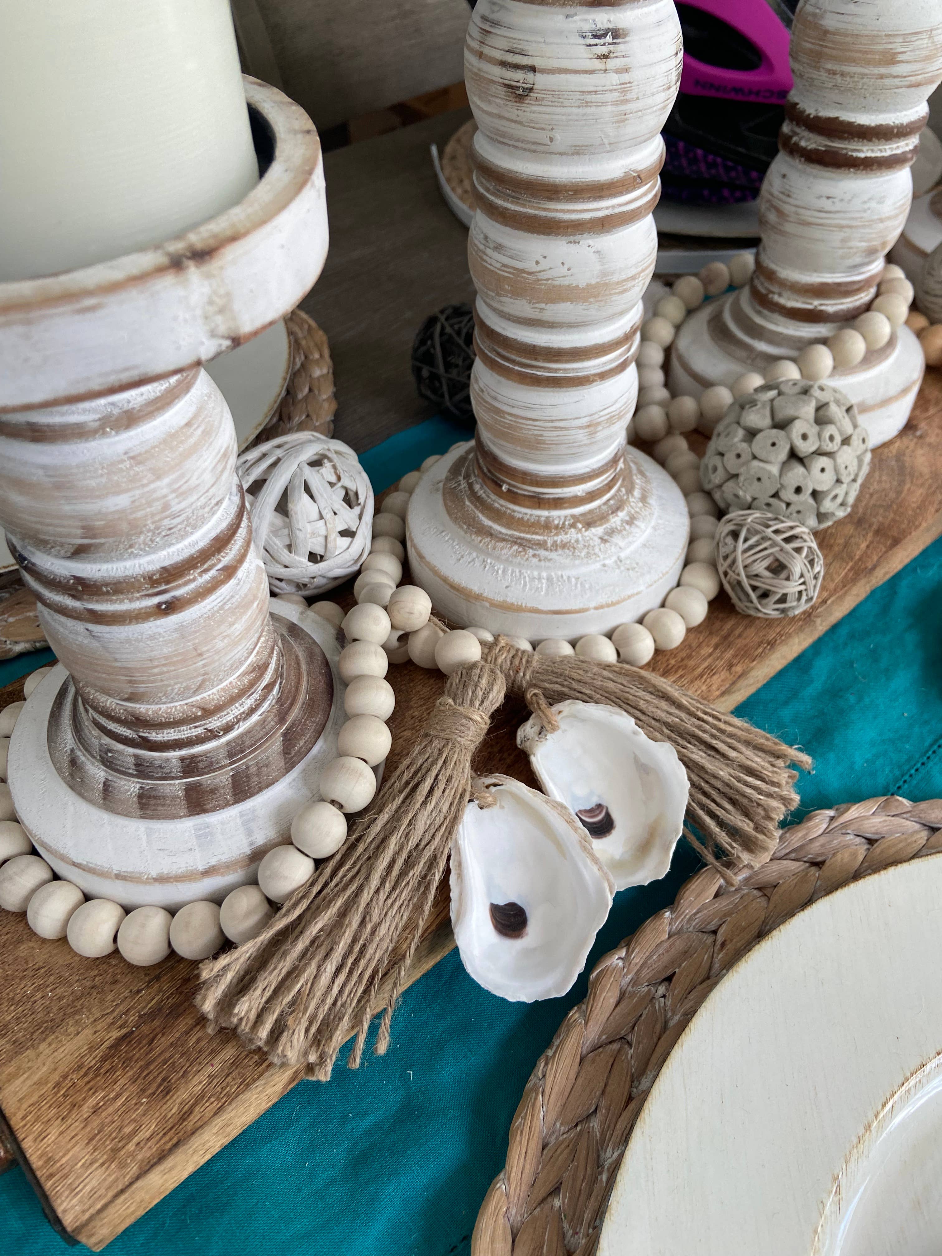 Oyster Shell Wooden Bead Garland with Tassels