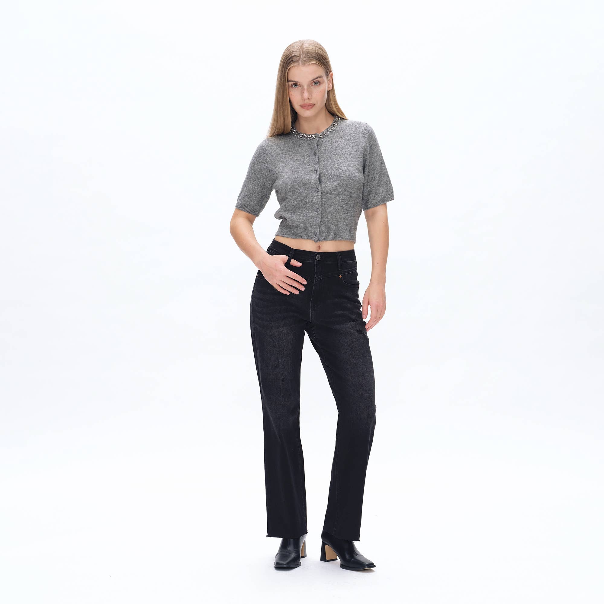Super High Rise Straight Jeans with Raw Hem