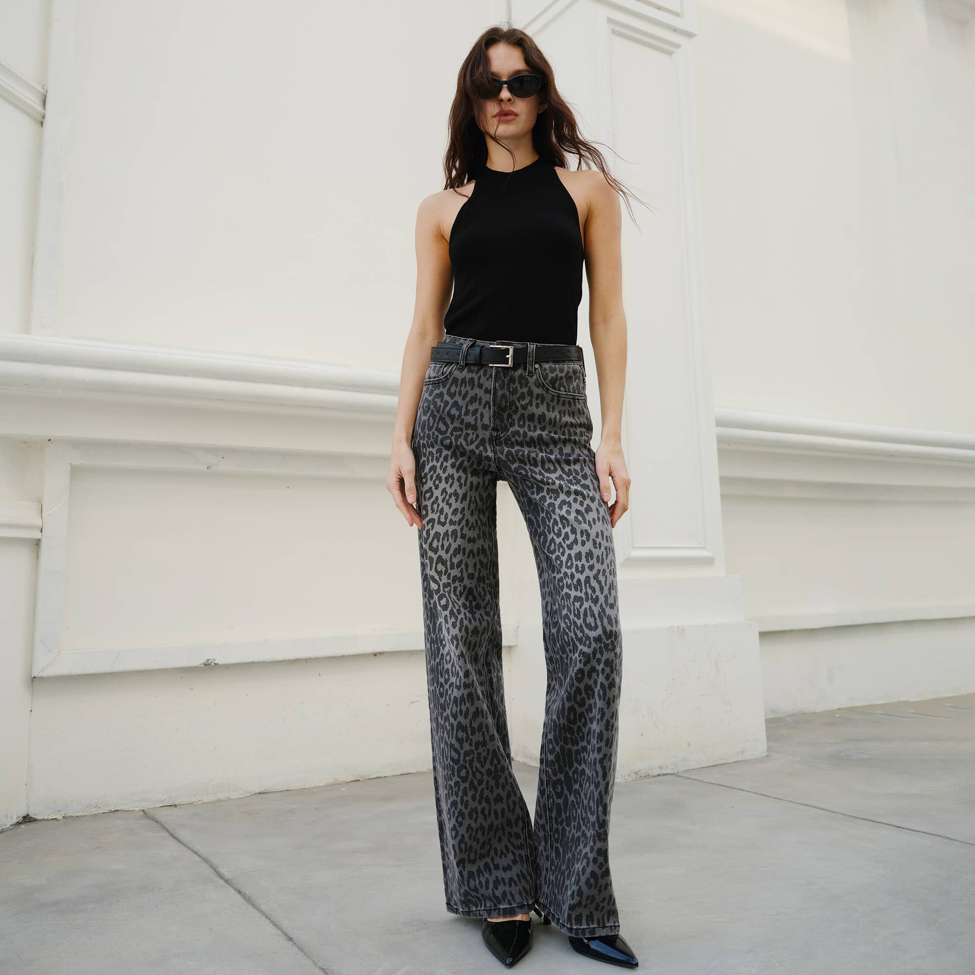 High Rise Leopard Print Wide Leg Pant (Finished Hem)