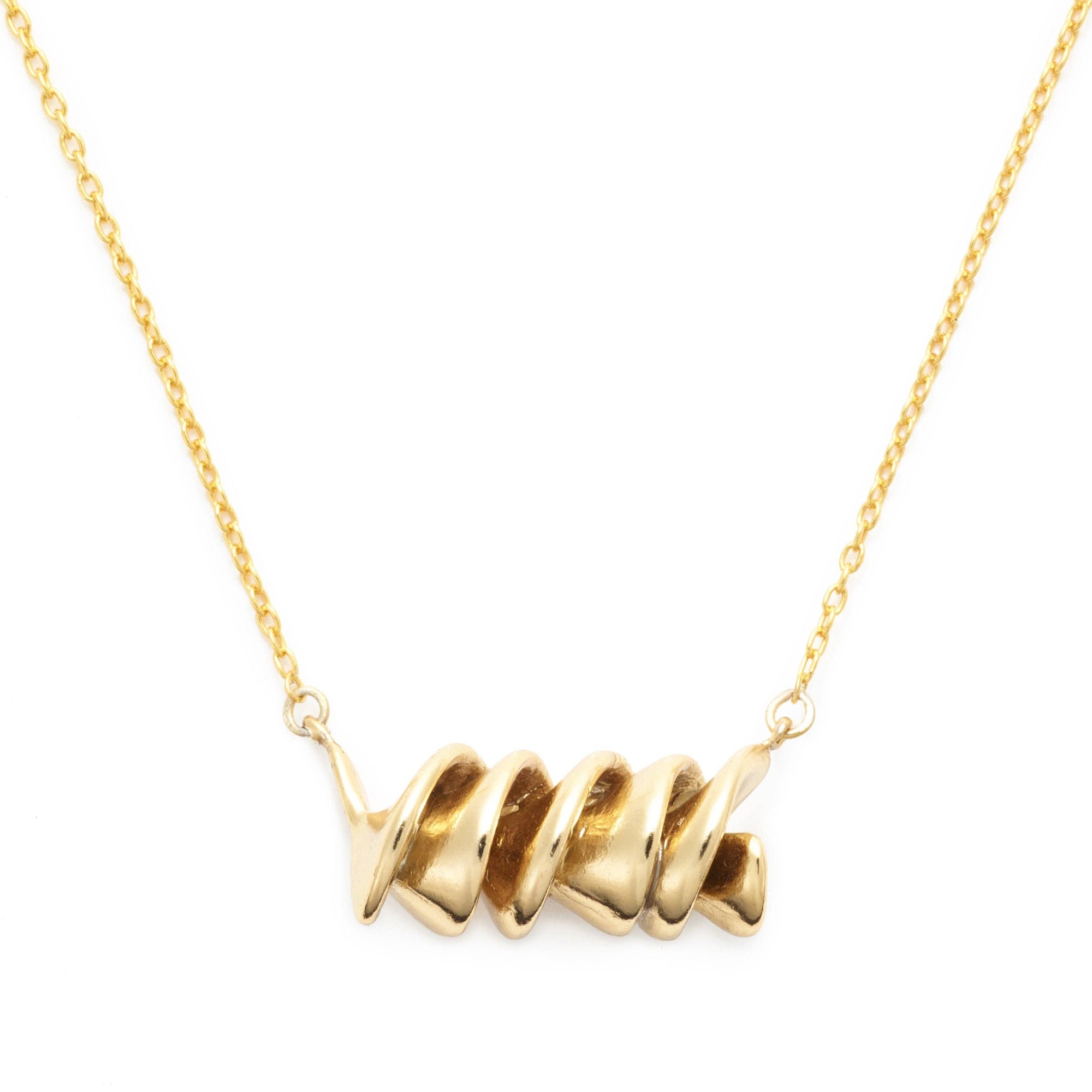 Rotini Pasta Necklace, Yellow Gold Plated, By Delicacies Jewelry - Every Purchase Helps Fight Hunger! (Food Jewelry, Foodie Gift)