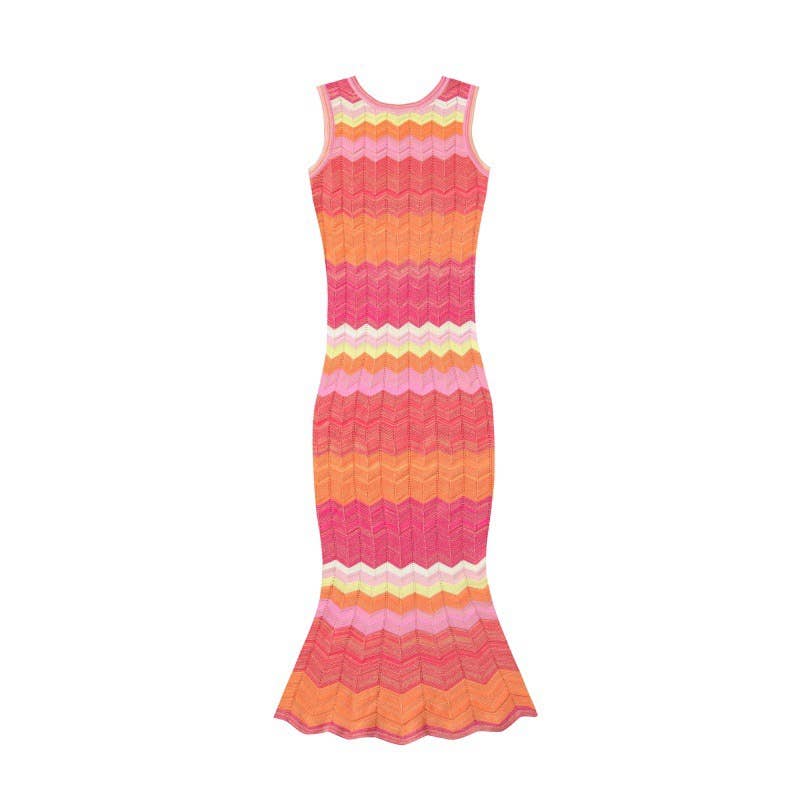 Wave Stripe Sleeveless Knit Mermaid Dress - English / L / Orange Wave Stripe Sleeveless Knit Mermaid Dress - English / L / Orange